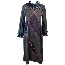 KOOS VAN DEN AKKER Printed Wool Mixed Ruffle Dress Size 8