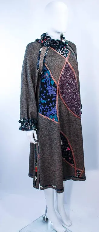 KOOS VAN DEN AKKER Printed Wool Mixed Ruffle Dress Size 8