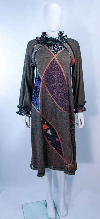 KOOS VAN DEN AKKER Printed Wool Mixed Ruffle Dress Size 8