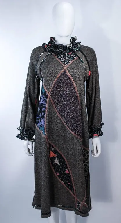 KOOS VAN DEN AKKER Printed Wool Mixed Ruffle Dress Size 8