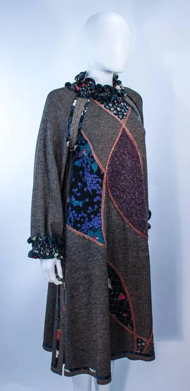 KOOS VAN DEN AKKER Printed Wool Mixed Ruffle Dress Size 8