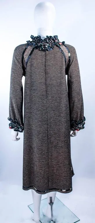 KOOS VAN DEN AKKER Printed Wool Mixed Ruffle Dress Size 8