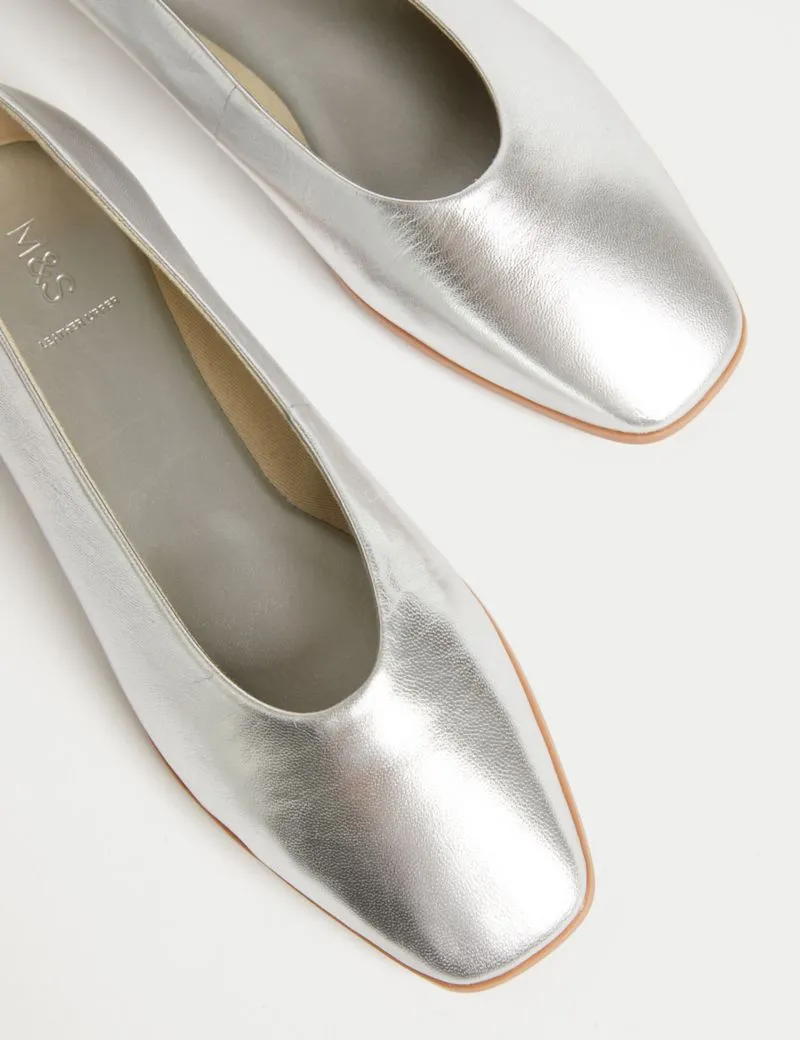 Leather Square Toe Ballet Pumps