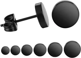 LIEBLICH Black Round Stud Earrings Set Stainless Steel Ear Studs for Men Women 6 Pairs 3mm-8mm  (Black)