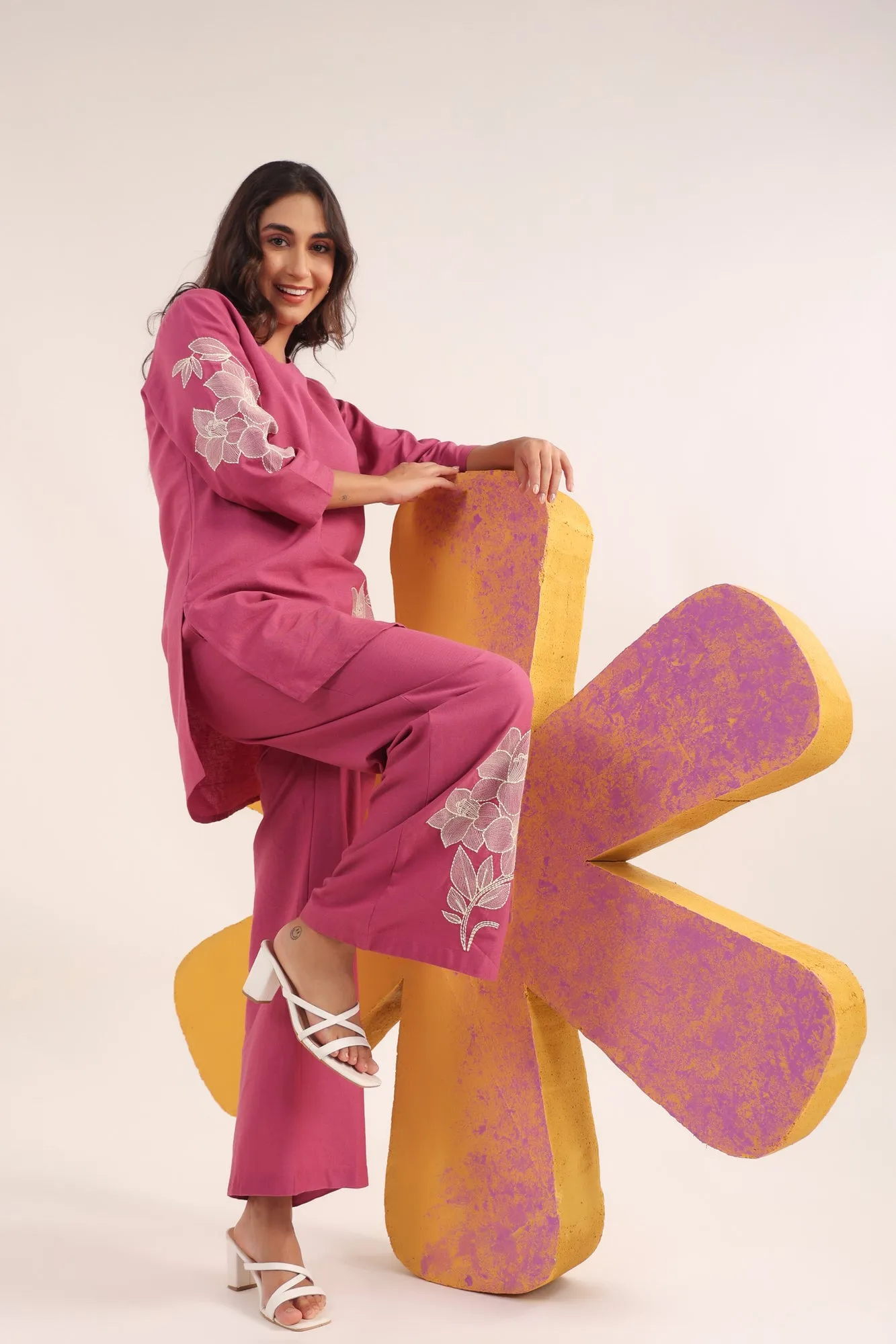 Lilac Bloom Cotton Embroidered Co-ord Set