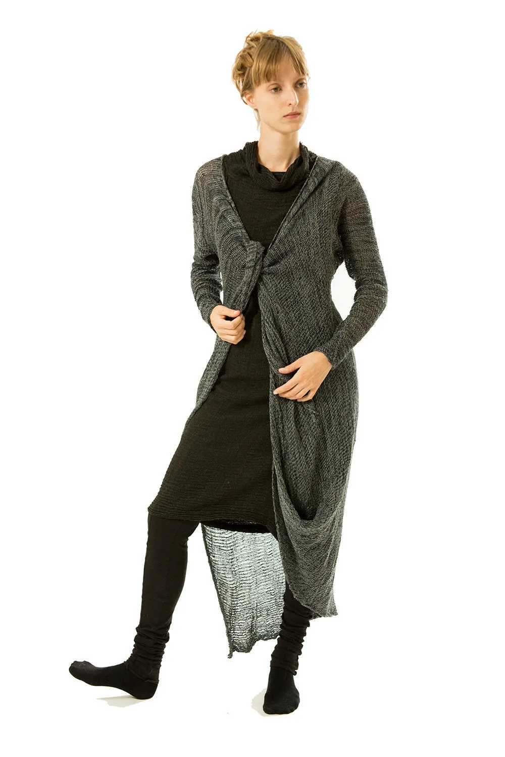 Long Einvo Cardigan -Melange Black & Grey