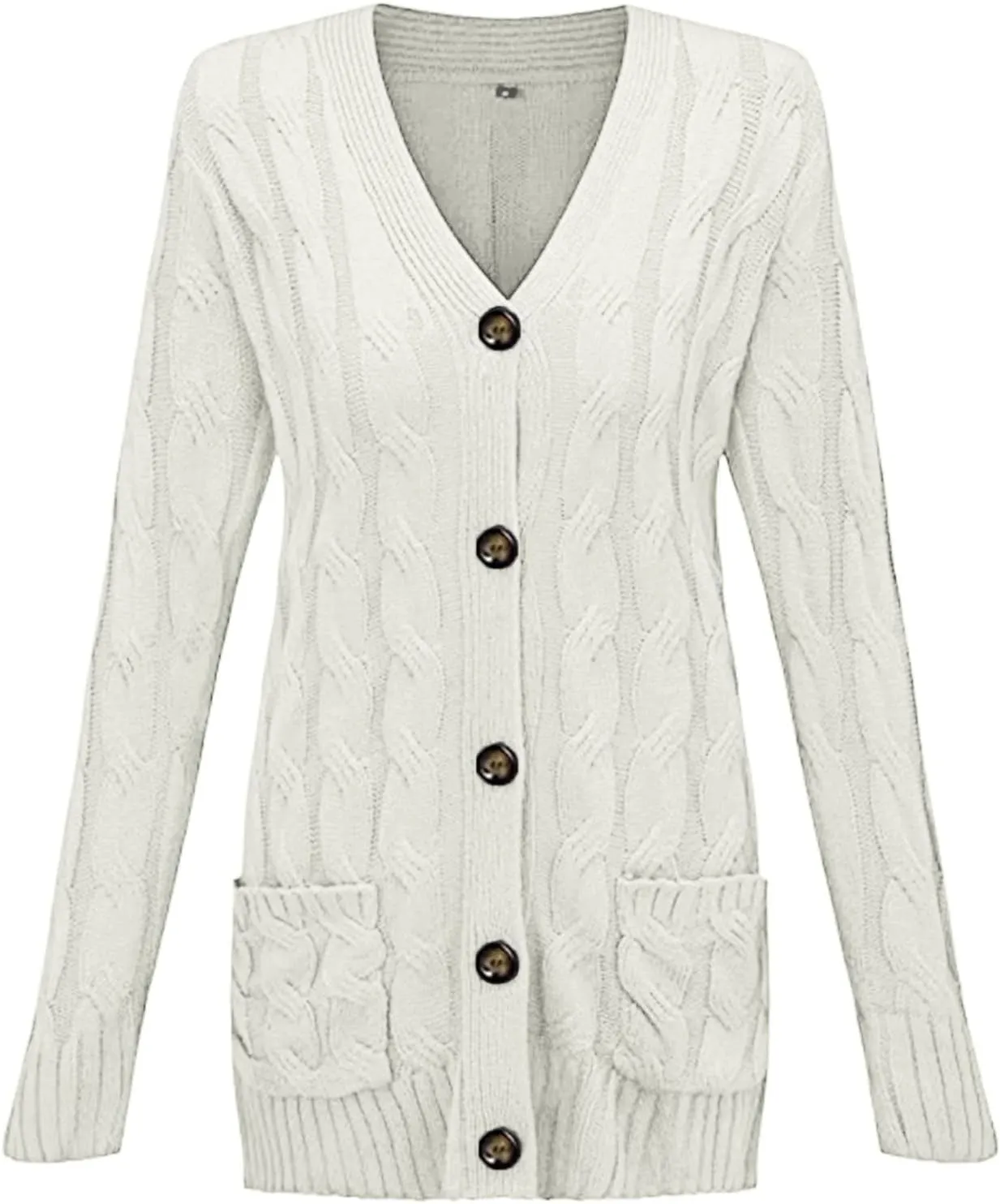 Long Sleeve Cable Knit Long Cardigan for Women 2025 Chunky Open Front Button Sweaters Fall Cardigan with Pockets