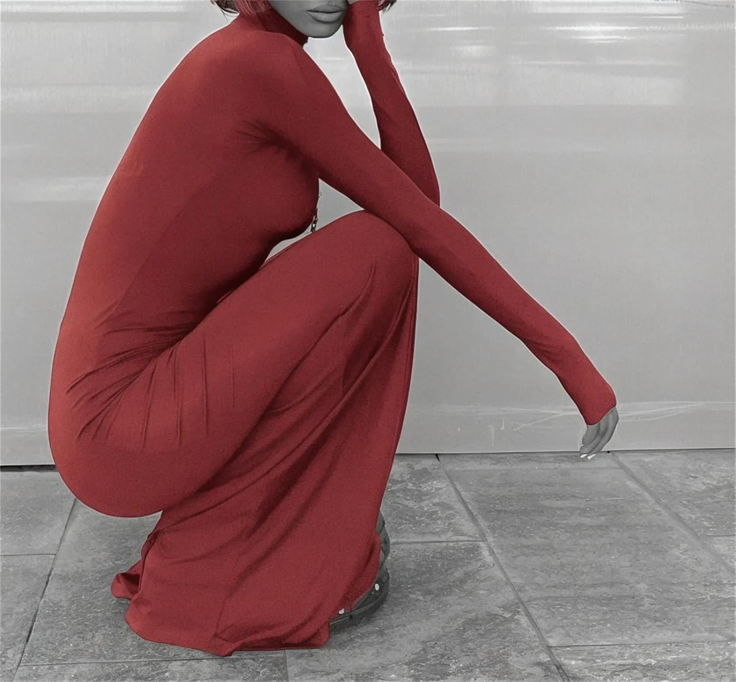 Long Sleeve Maxi Dress for Women - Casual Turtleneck Bodycon Formal Dresses Elegant Mermaid Hem 2025