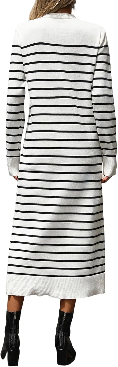 Long Sweater Dress for Women Loose Knitwear Striped Long Dresses Stylish Autumn and Winter Outfits