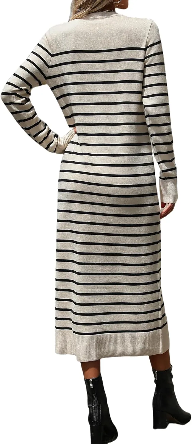 Long Sweater Dress for Women Loose Knitwear Striped Long Dresses Stylish Autumn and Winter Outfits