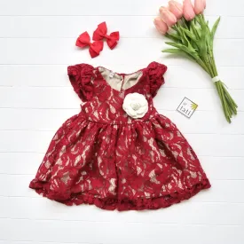 Lotus Dress in Deep Red Soft Lace