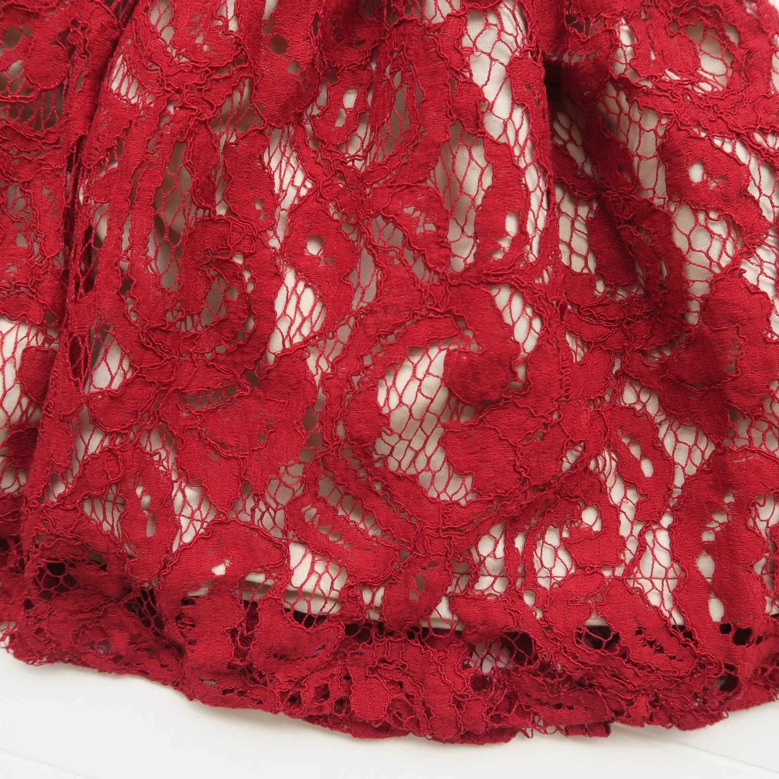 Lotus Dress in Deep Red Soft Lace