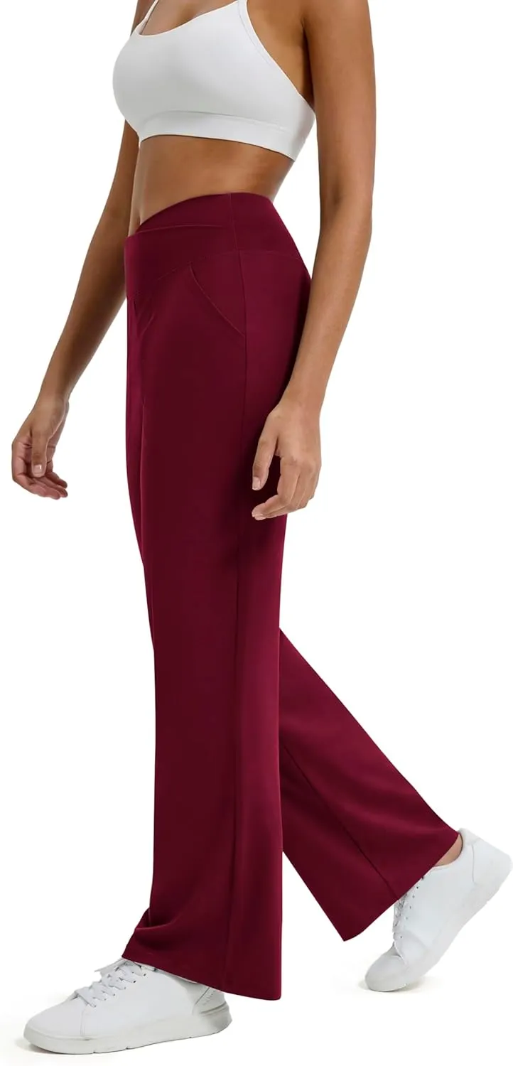 Maxbee Wide Leg Pants for Women Casual Work Pants Crossover High Waisted Yoga Pants with Pockets