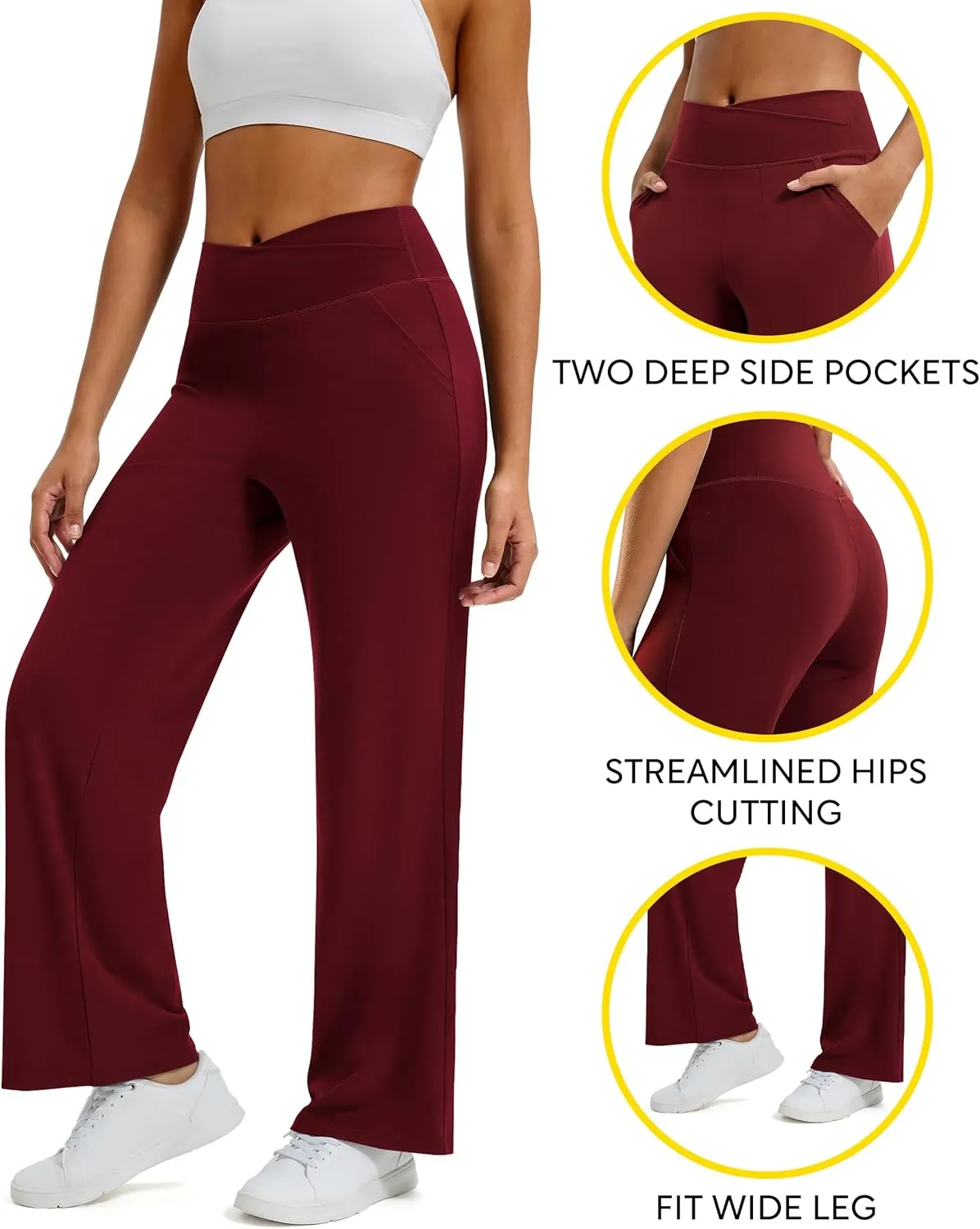 Maxbee Wide Leg Pants for Women Casual Work Pants Crossover High Waisted Yoga Pants with Pockets