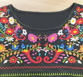Melliflo Long Sleeve Mexican Shirts for Women Floral Embroidered Peasant Blouse Ethnic Style Boho T-Shirts