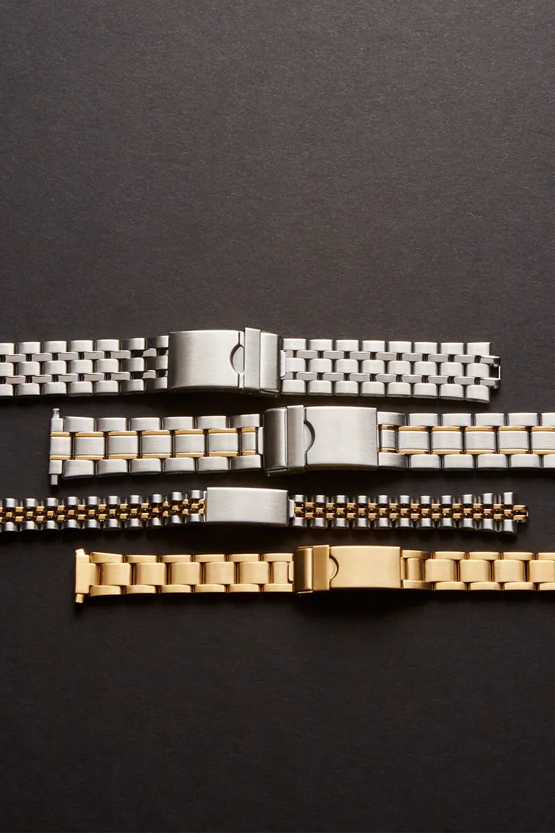 Men's 18-22MM Wrapped Link Straight Adjustable End Band with Removable Links for Sizing in Silver, Gold and Dual Tone