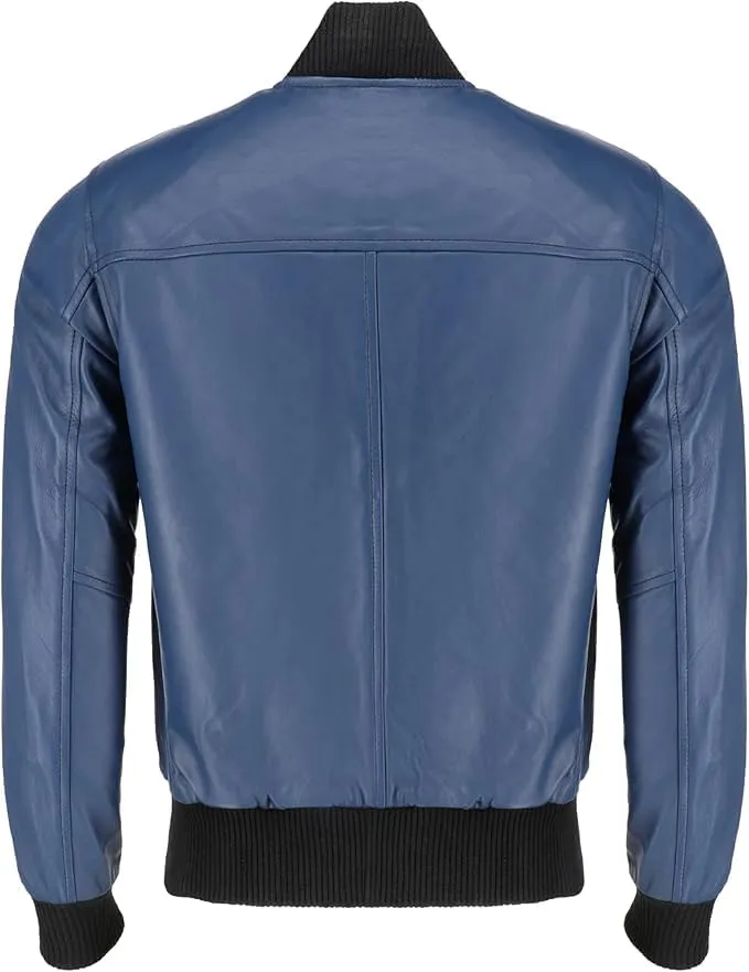 Men's Leather Varsity Jacket - Black Leather Bomber Jacket for Men