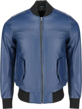 Men's Leather Varsity Jacket - Black Leather Bomber Jacket for Men
