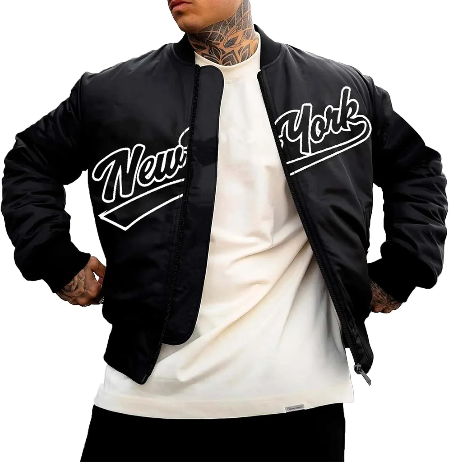 Men's Letter Printed Zipper Baseball Collar Bomber Jacket