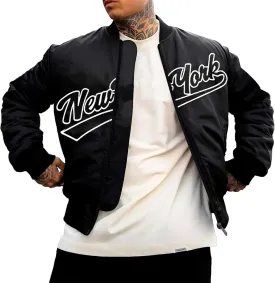 Men's Letter Printed Zipper Baseball Collar Bomber Jacket