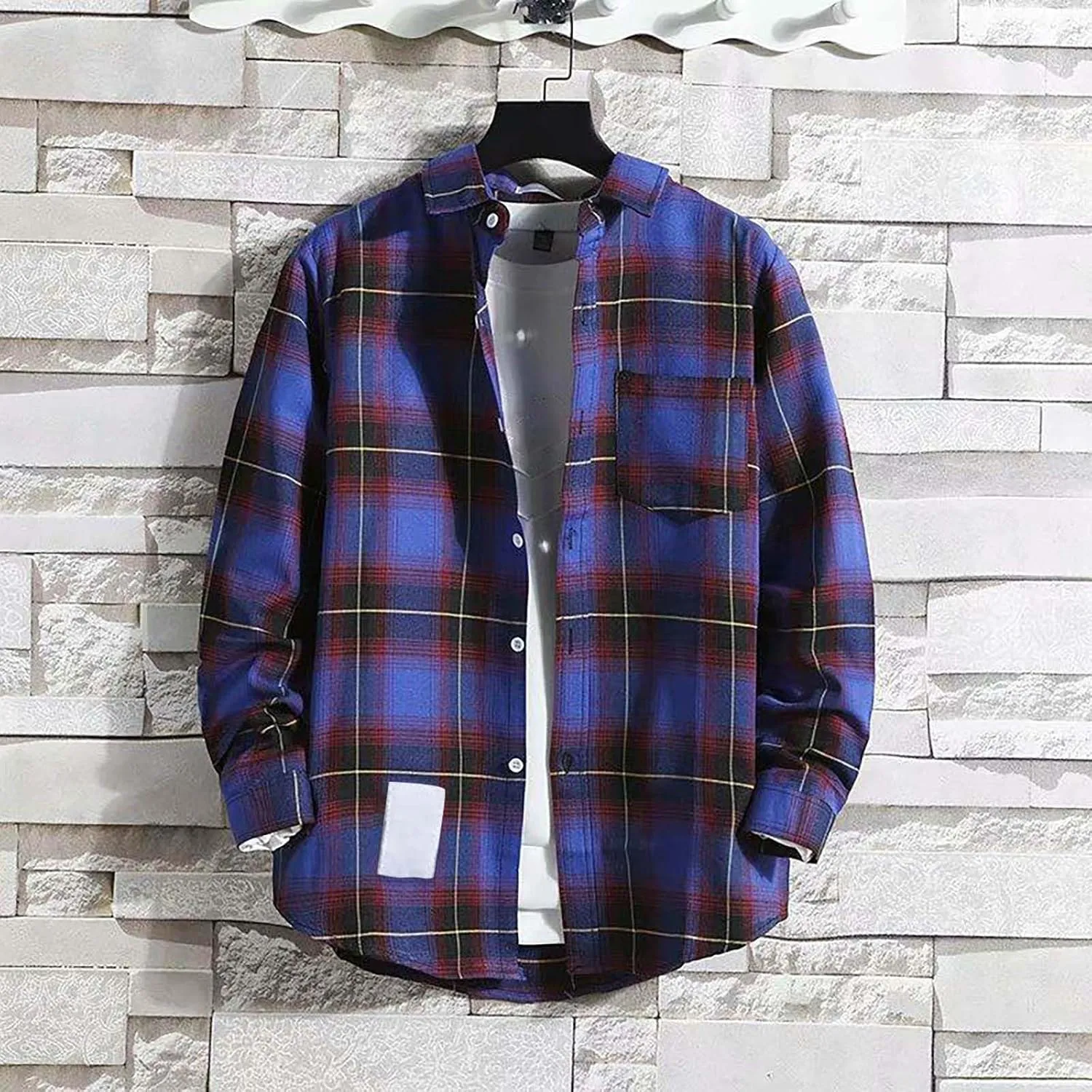 Mens Shirts Long Sleeve Casual 2025 T-Shirts Fashion Plaid Summer Classic Solid Tee Tops,Clothes,Y2K Summer Tops