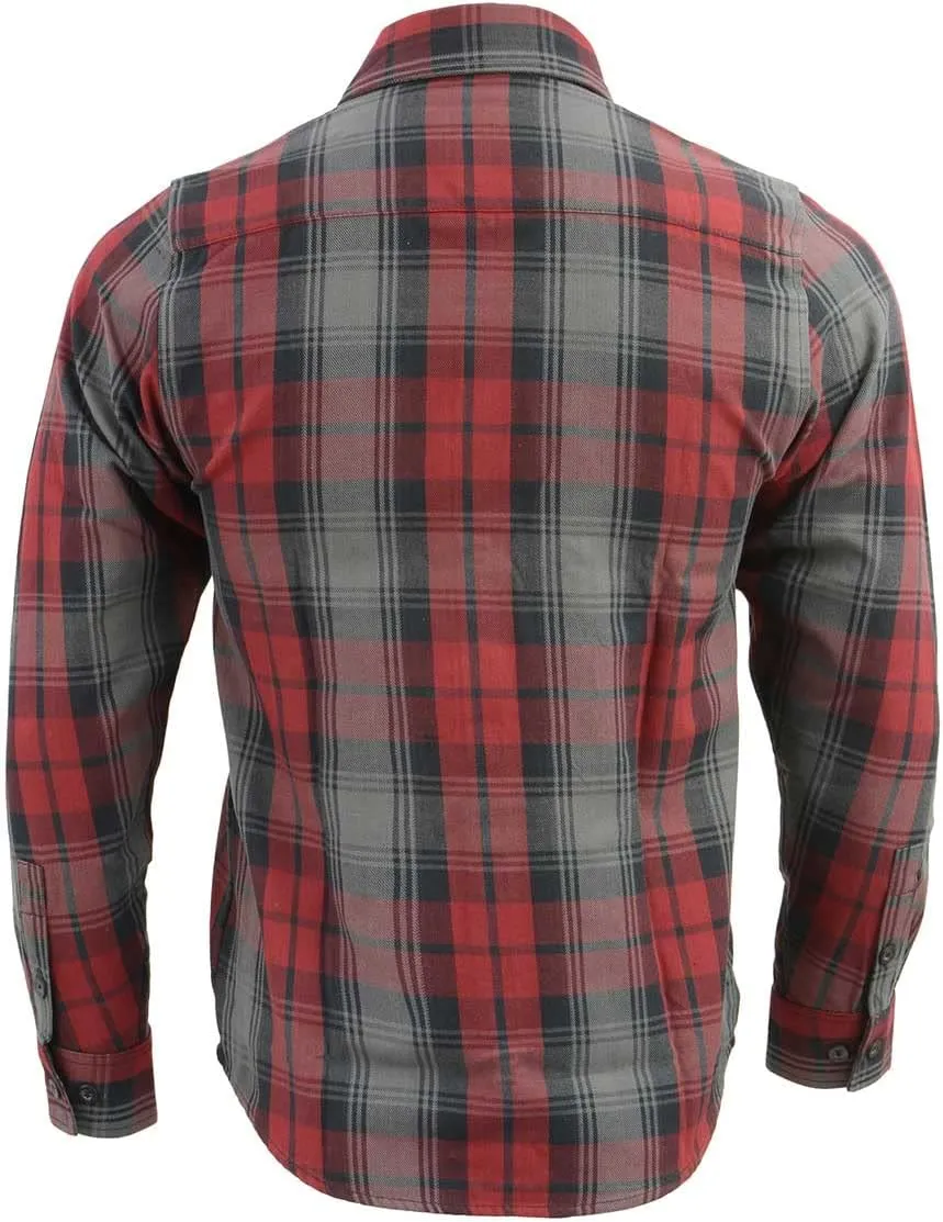 Milwaukee Leather MNG11652 Men's Black Grey and Red Long Sleeve Cotton Flannel Shirt