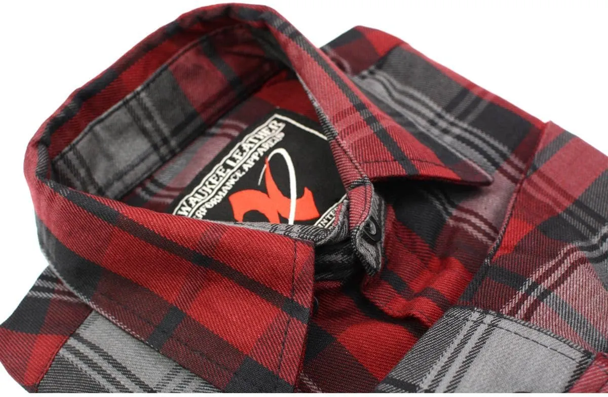 Milwaukee Leather MNG11652 Men's Black Grey and Red Long Sleeve Cotton Flannel Shirt