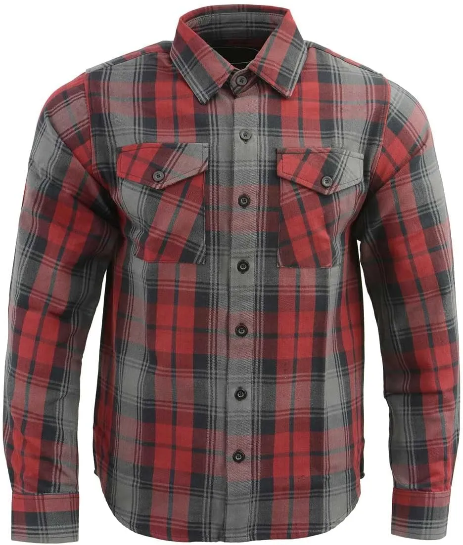 Milwaukee Leather MNG11652 Men's Black Grey and Red Long Sleeve Cotton Flannel Shirt
