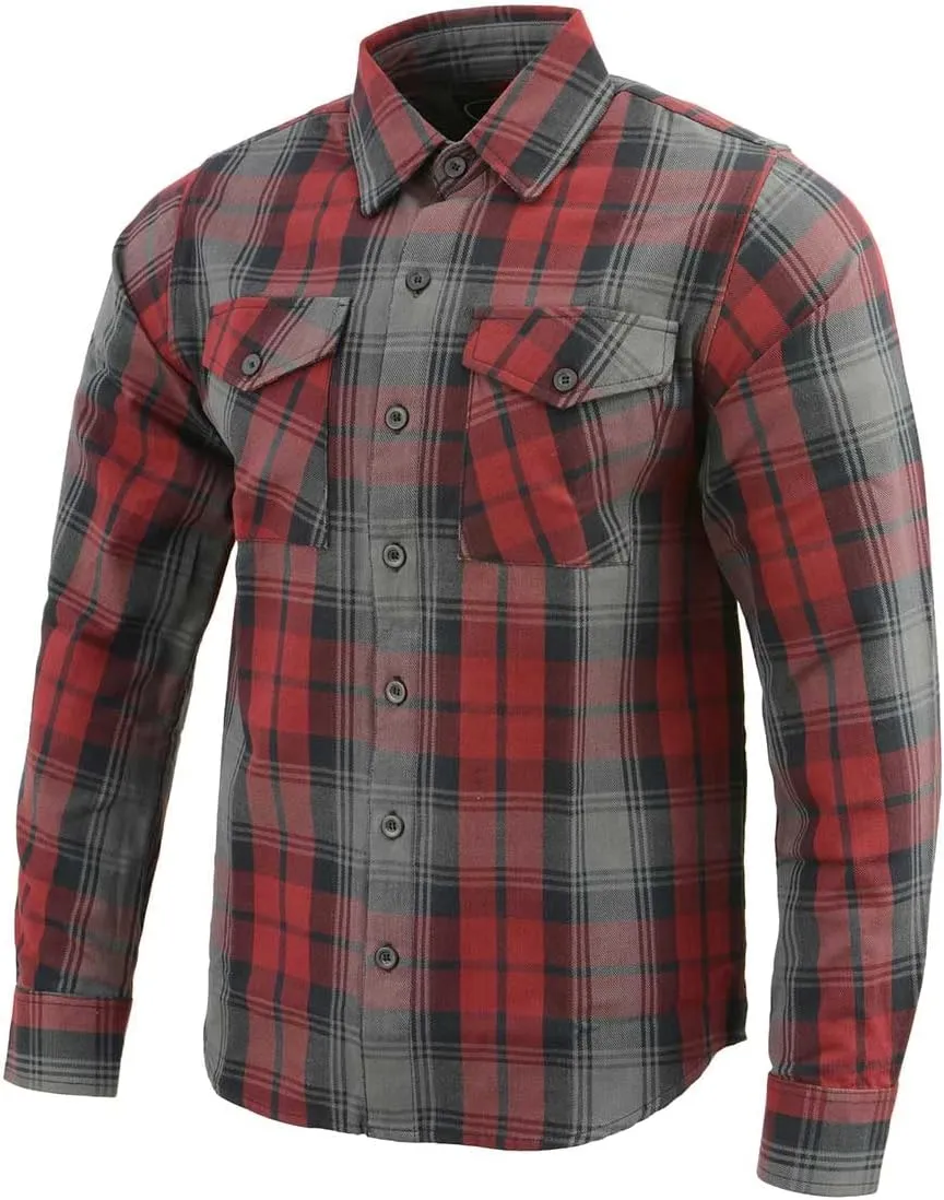 Milwaukee Leather MNG11652 Men's Black Grey and Red Long Sleeve Cotton Flannel Shirt
