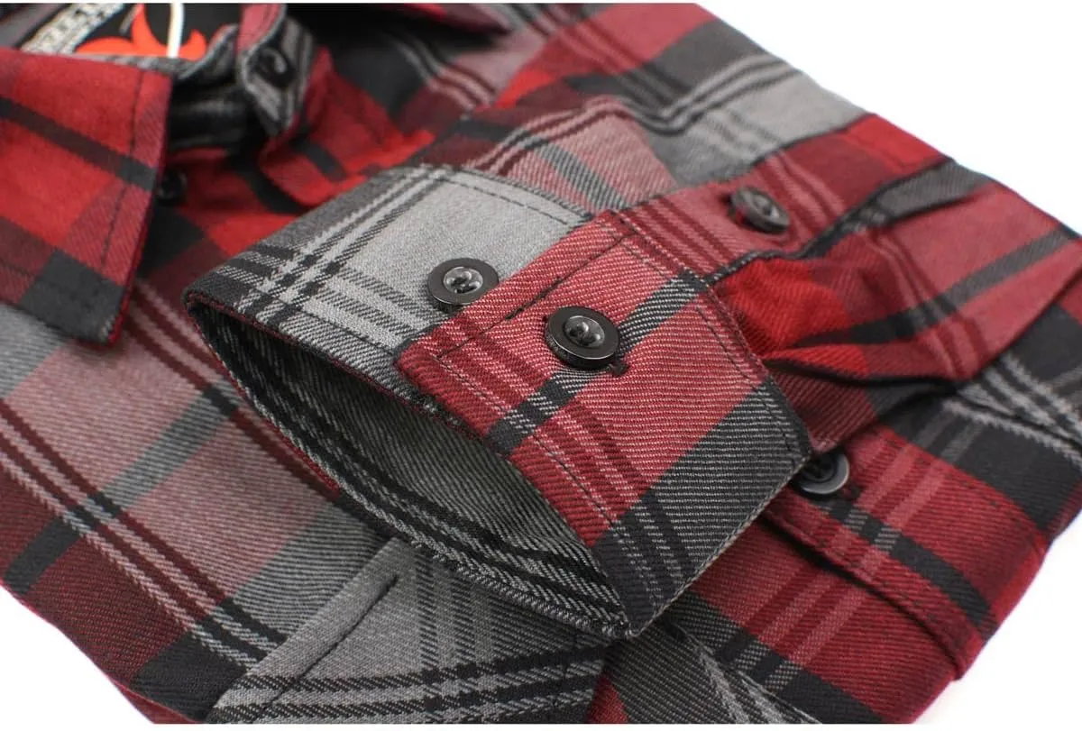 Milwaukee Leather MNG11652 Men's Black Grey and Red Long Sleeve Cotton Flannel Shirt
