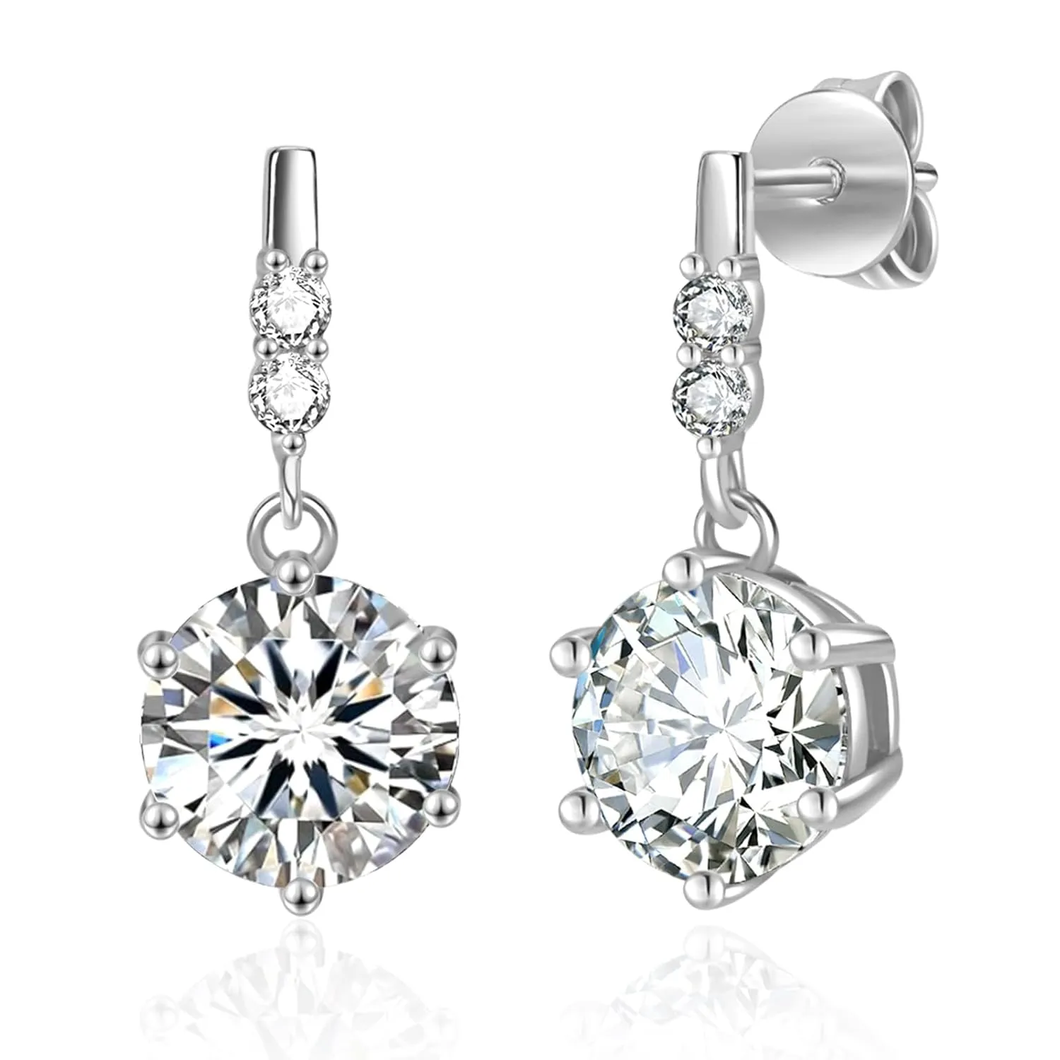 Moissanite Dangle Stud Earrings for Men Women, 2-4CT White Gold Plated 925 Sterling Silver Moissanite Drop Earrings, Jewelry Present for Her Mother Mom Wife (White Gold Plated, 2ct pair/ 1ct each)