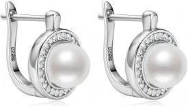 Pearl Diamond Earrings S925 Sterling Silver Natural Women's Pearl Earrings (7mm)