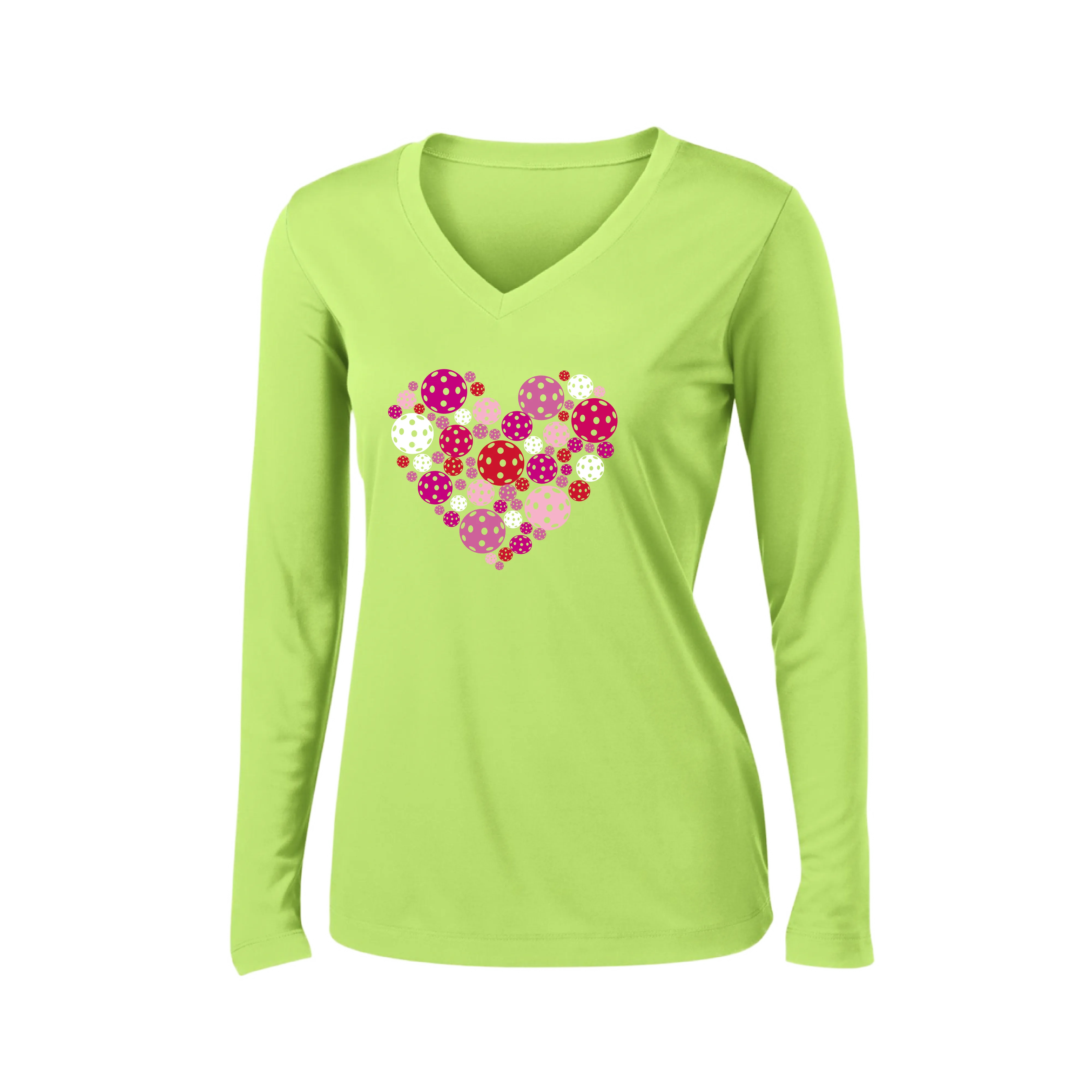 Pickleball Heart | Women's Long Sleeve V-Neck Pickleball Shirts | 100% Polyester