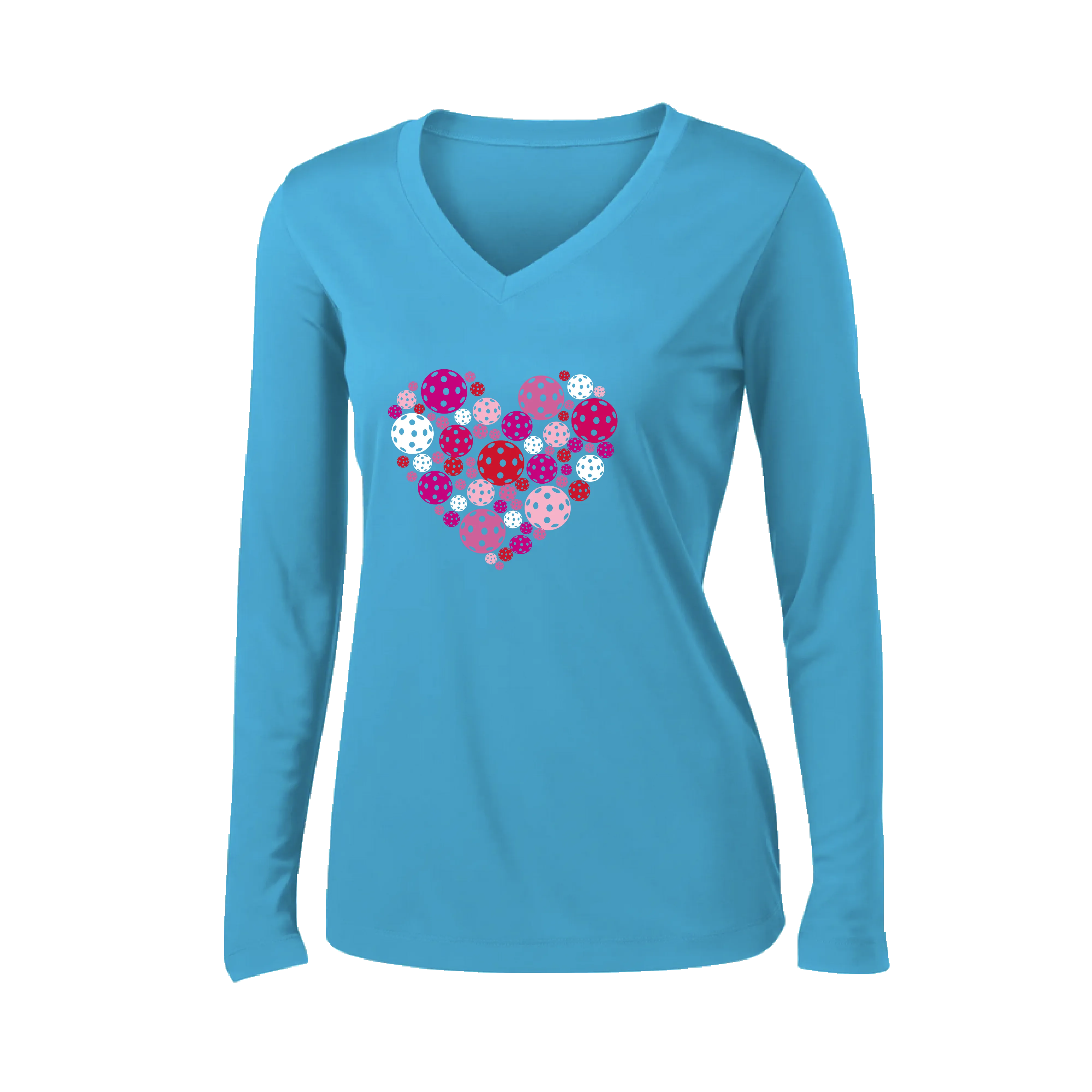 Pickleball Heart | Women's Long Sleeve V-Neck Pickleball Shirts | 100% Polyester
