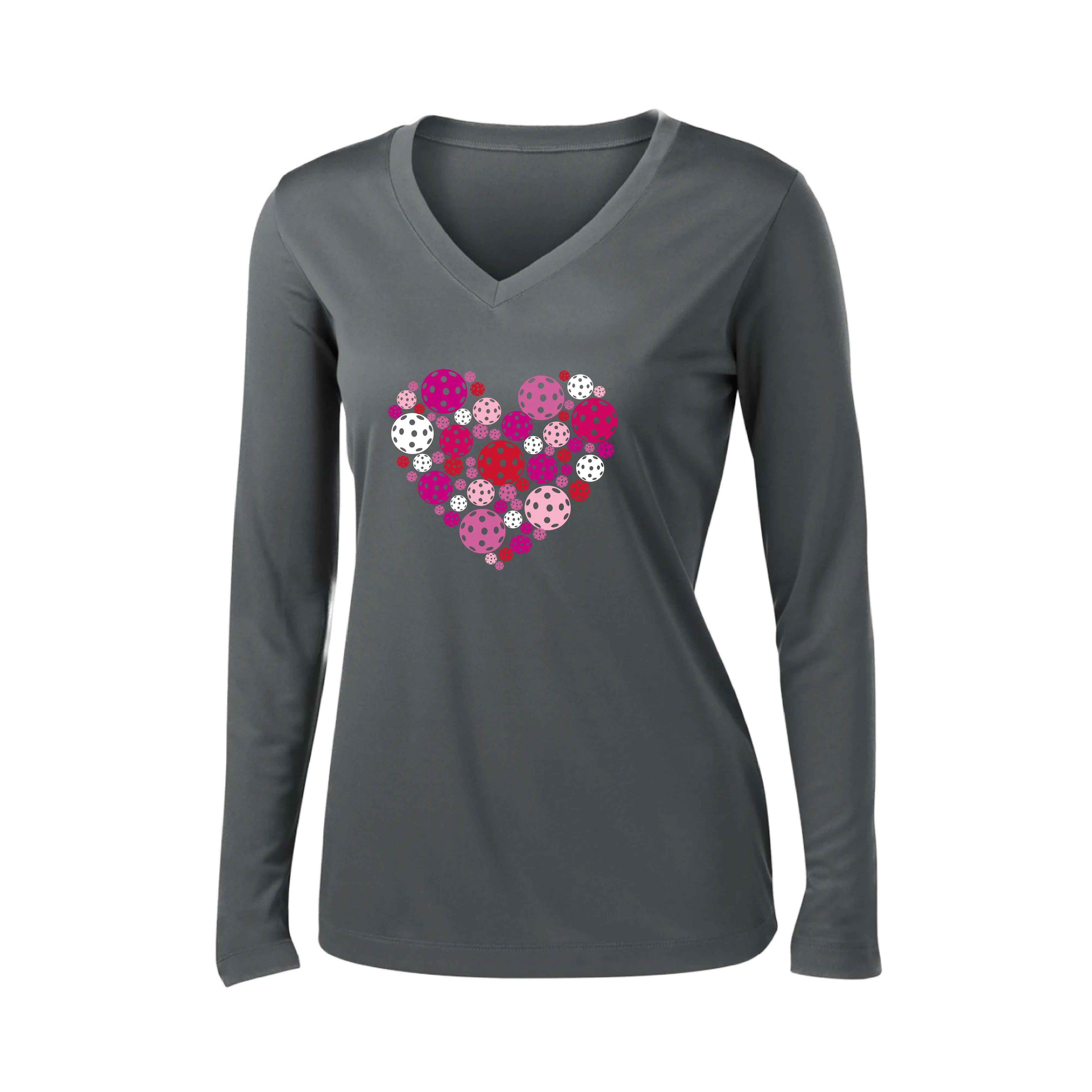 Pickleball Heart | Women's Long Sleeve V-Neck Pickleball Shirts | 100% Polyester
