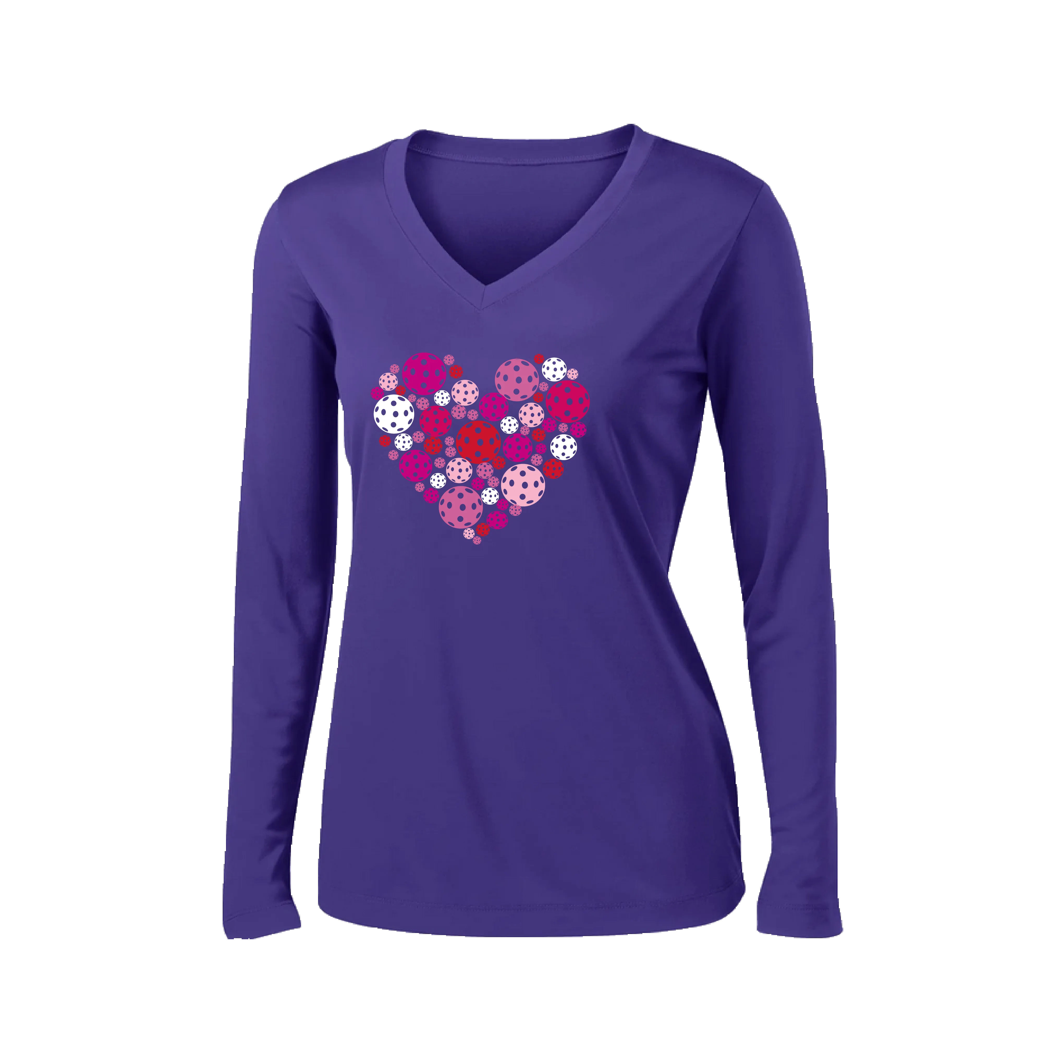 Pickleball Heart | Women's Long Sleeve V-Neck Pickleball Shirts | 100% Polyester