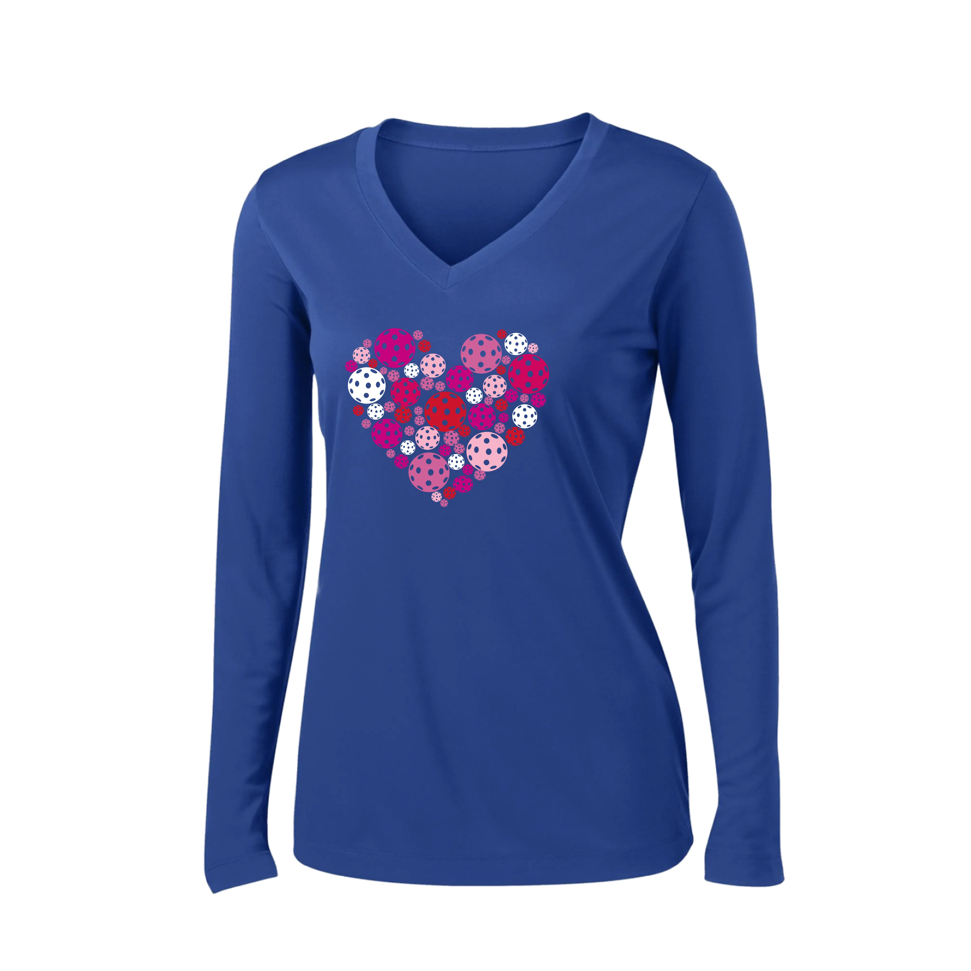Pickleball Heart | Women's Long Sleeve V-Neck Pickleball Shirts | 100% Polyester
