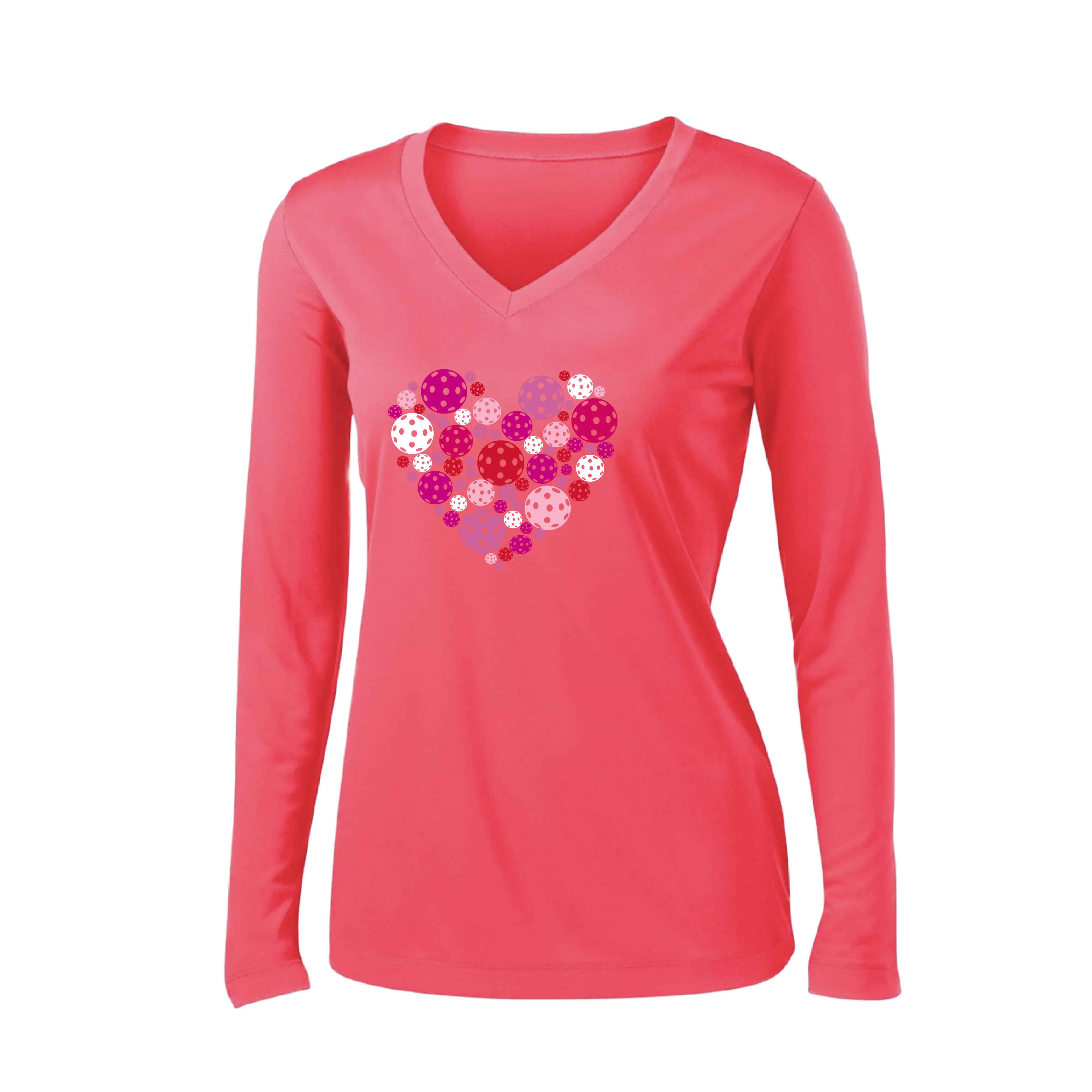 Pickleball Heart | Women's Long Sleeve V-Neck Pickleball Shirts | 100% Polyester