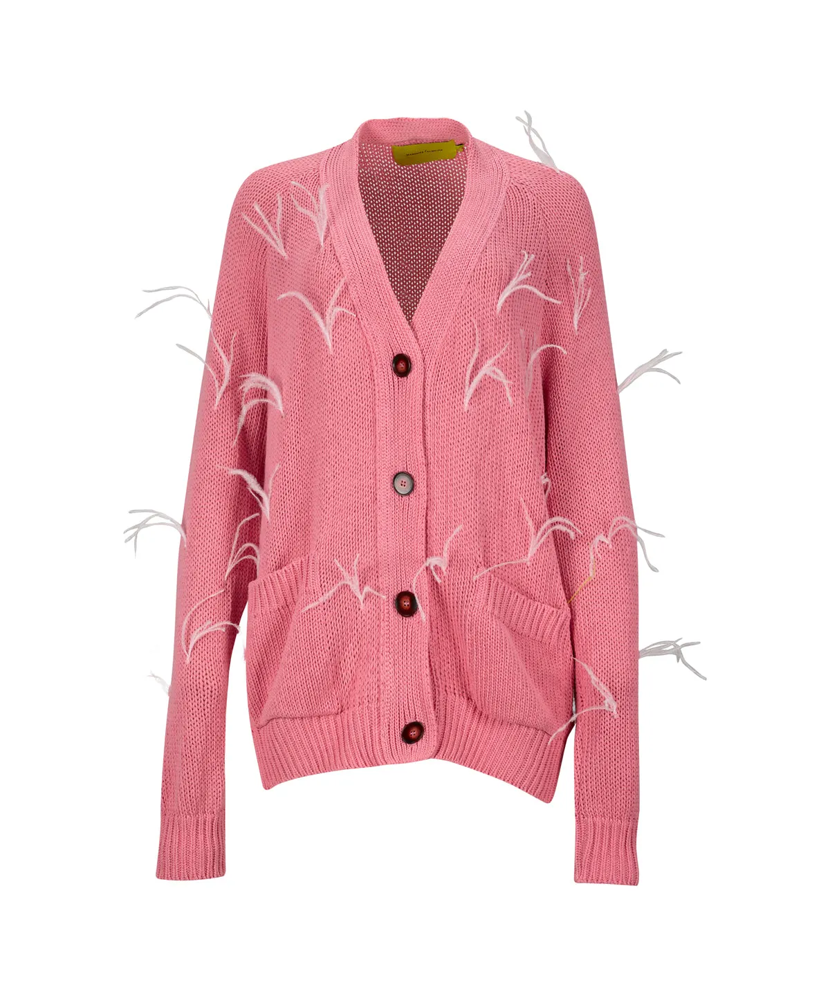 PINK OVERSIZED CARDIGAN WITH FEATHERS PULLS