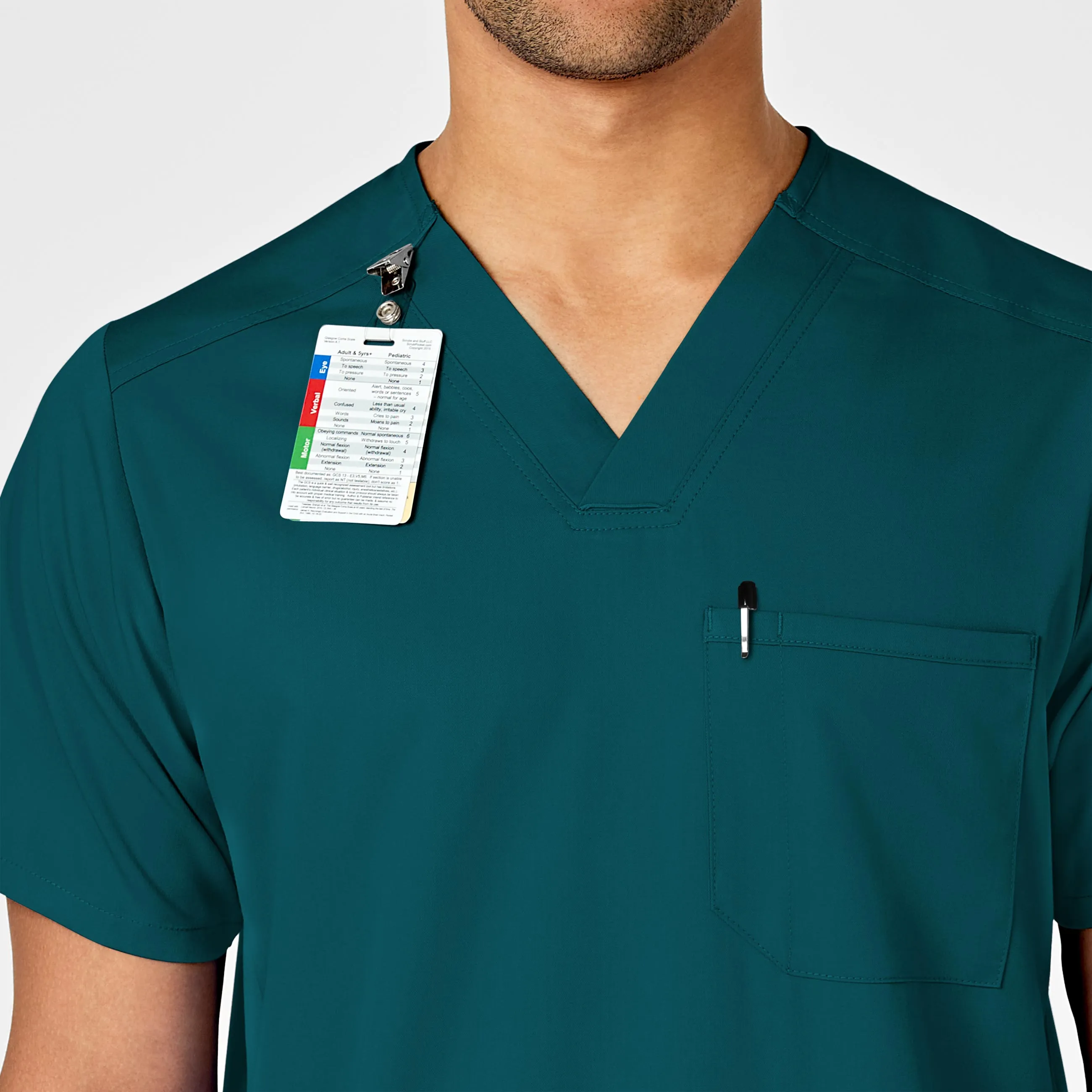 PRO Men's Multi-Pocket V-Neck Scrub Top - Caribbean
