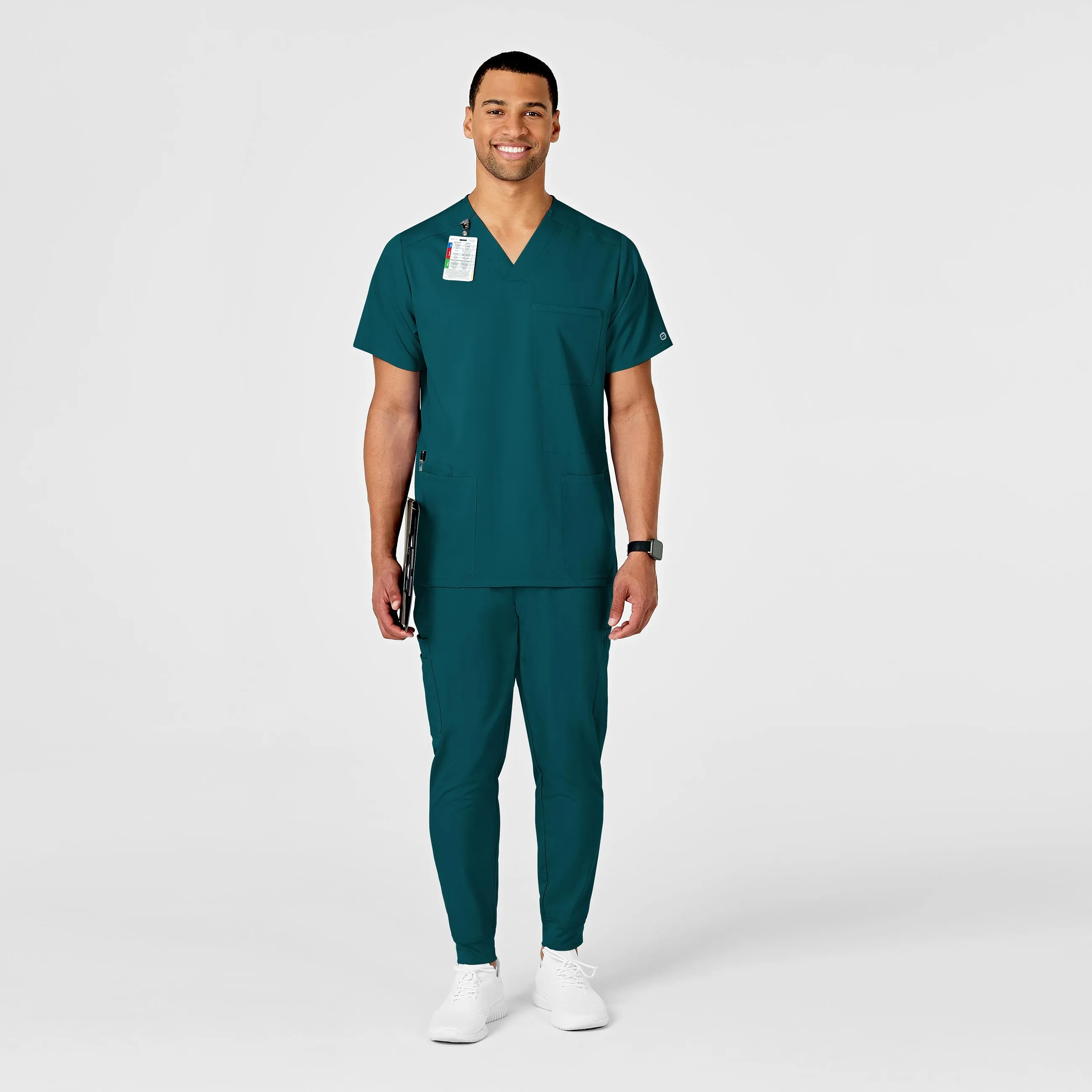 PRO Men's Multi-Pocket V-Neck Scrub Top - Caribbean