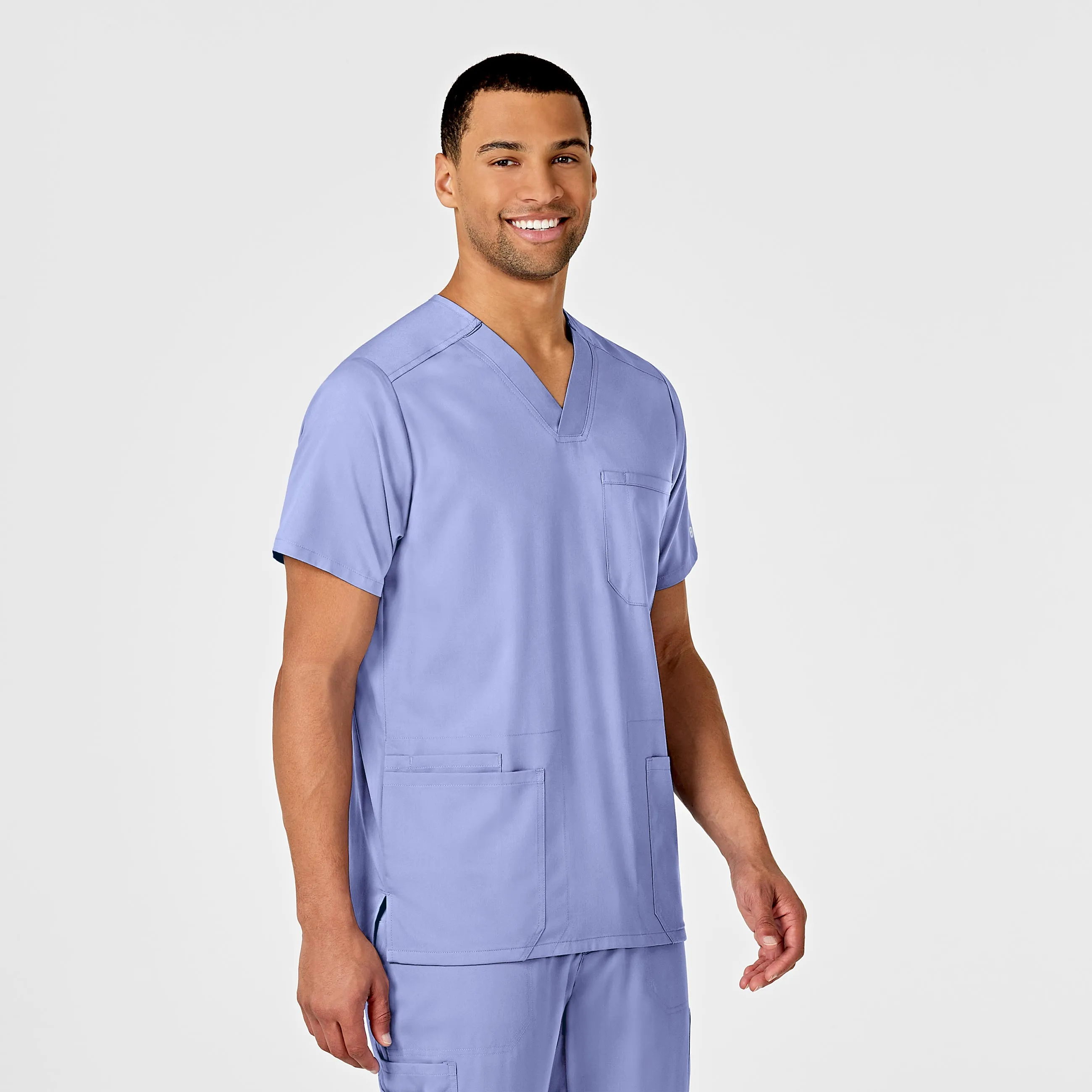 PRO Men's Multi-Pocket V-Neck Scrub Top - Ceil Blue