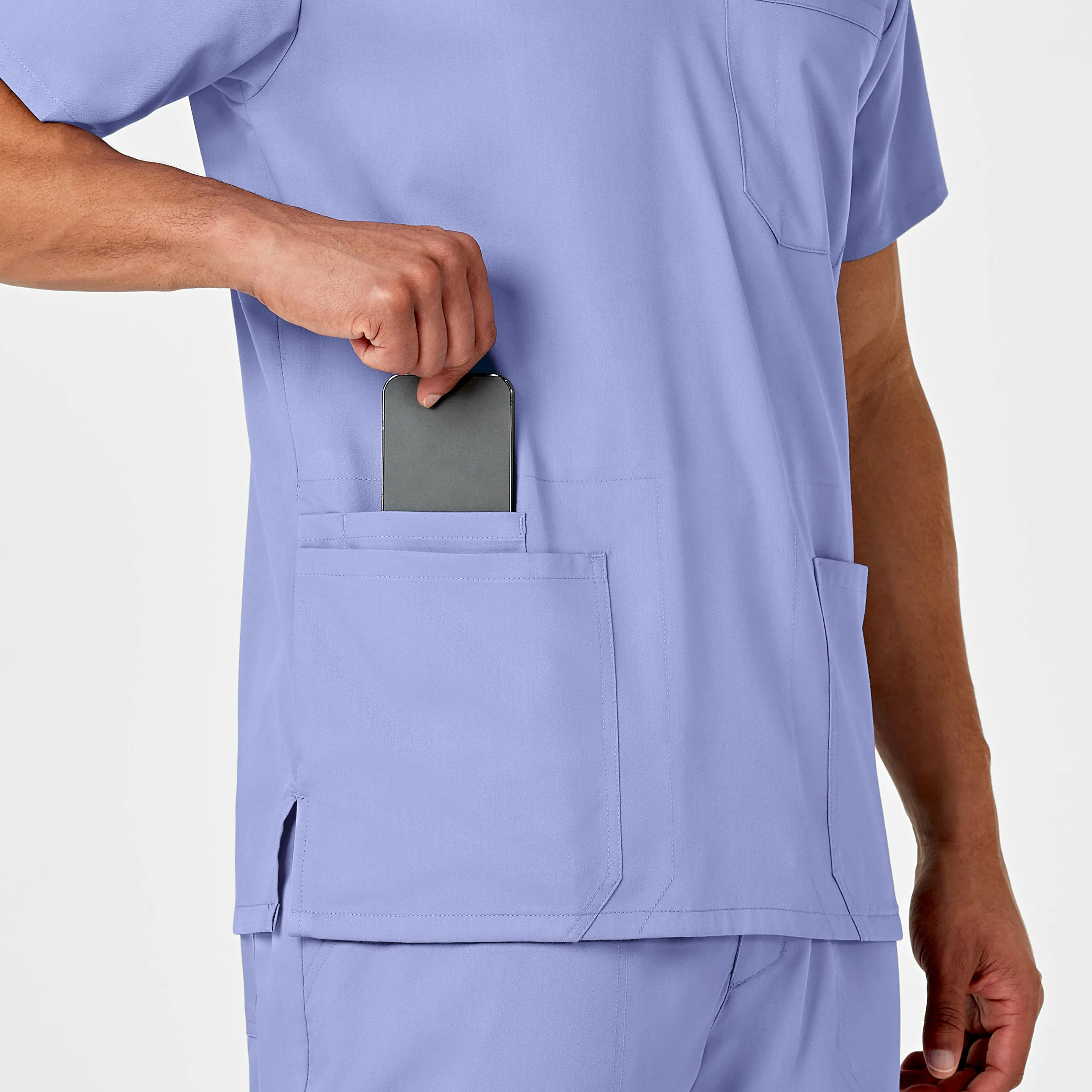 PRO Men's Multi-Pocket V-Neck Scrub Top - Ceil Blue
