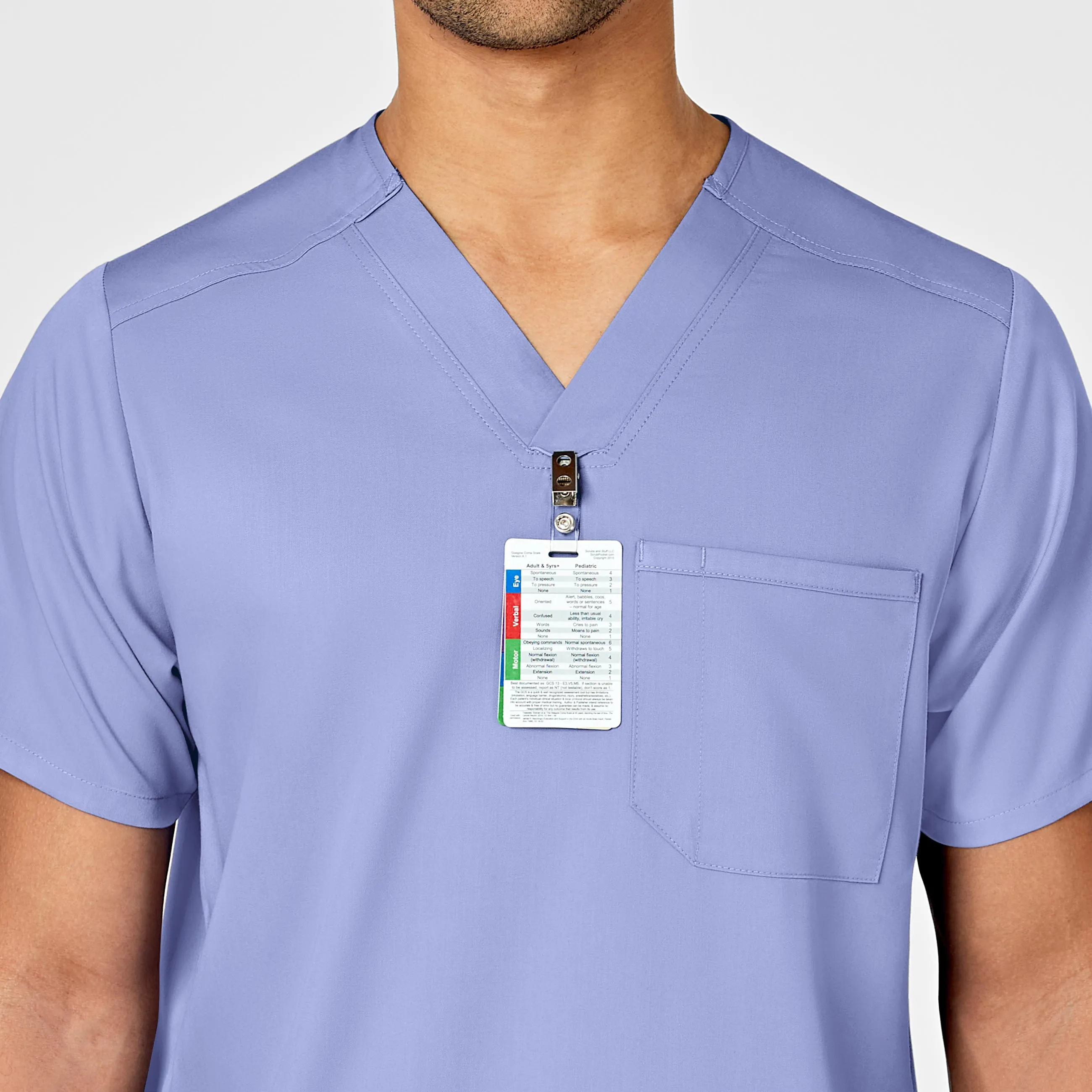 PRO Men's Multi-Pocket V-Neck Scrub Top - Ceil Blue