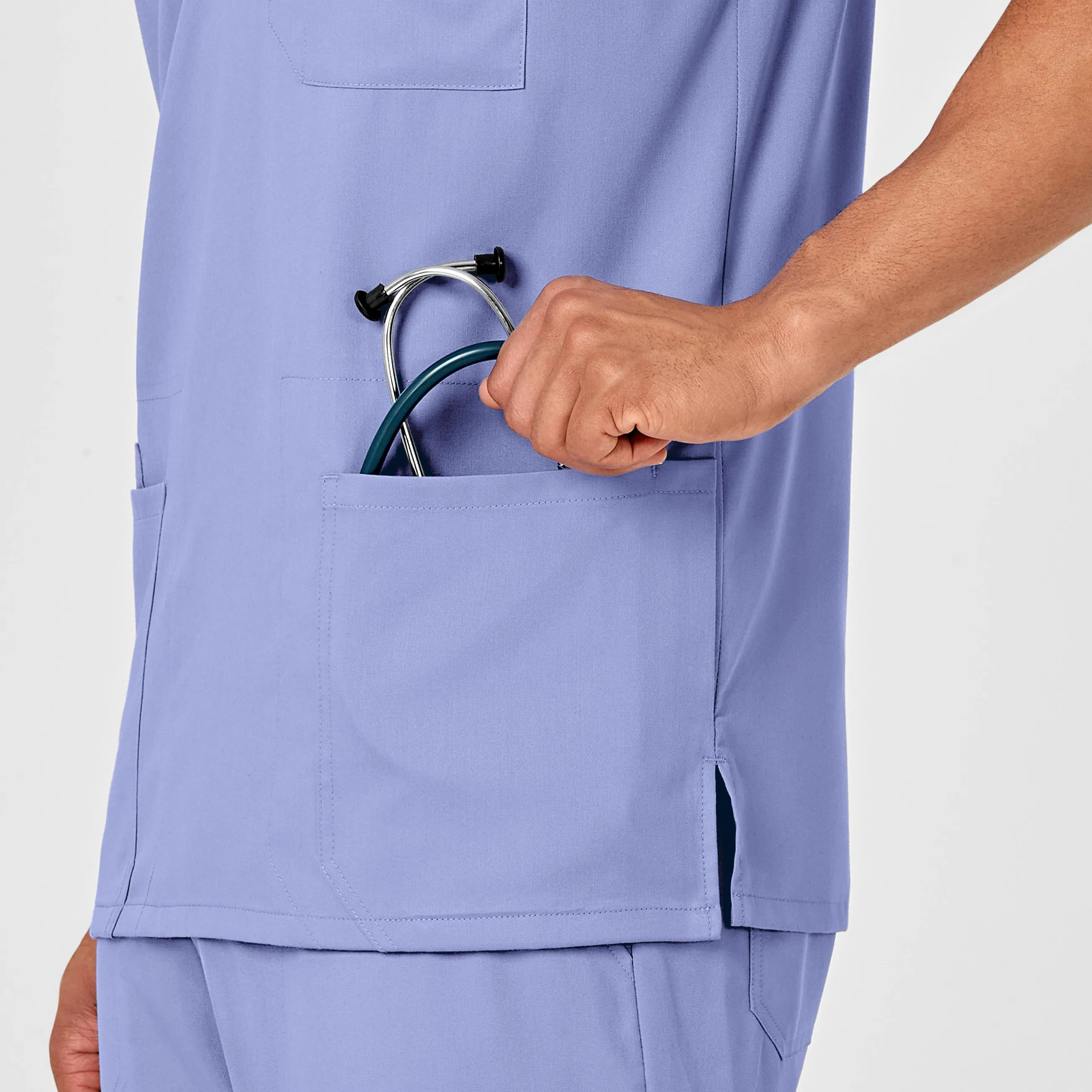 PRO Men's Multi-Pocket V-Neck Scrub Top - Ceil Blue