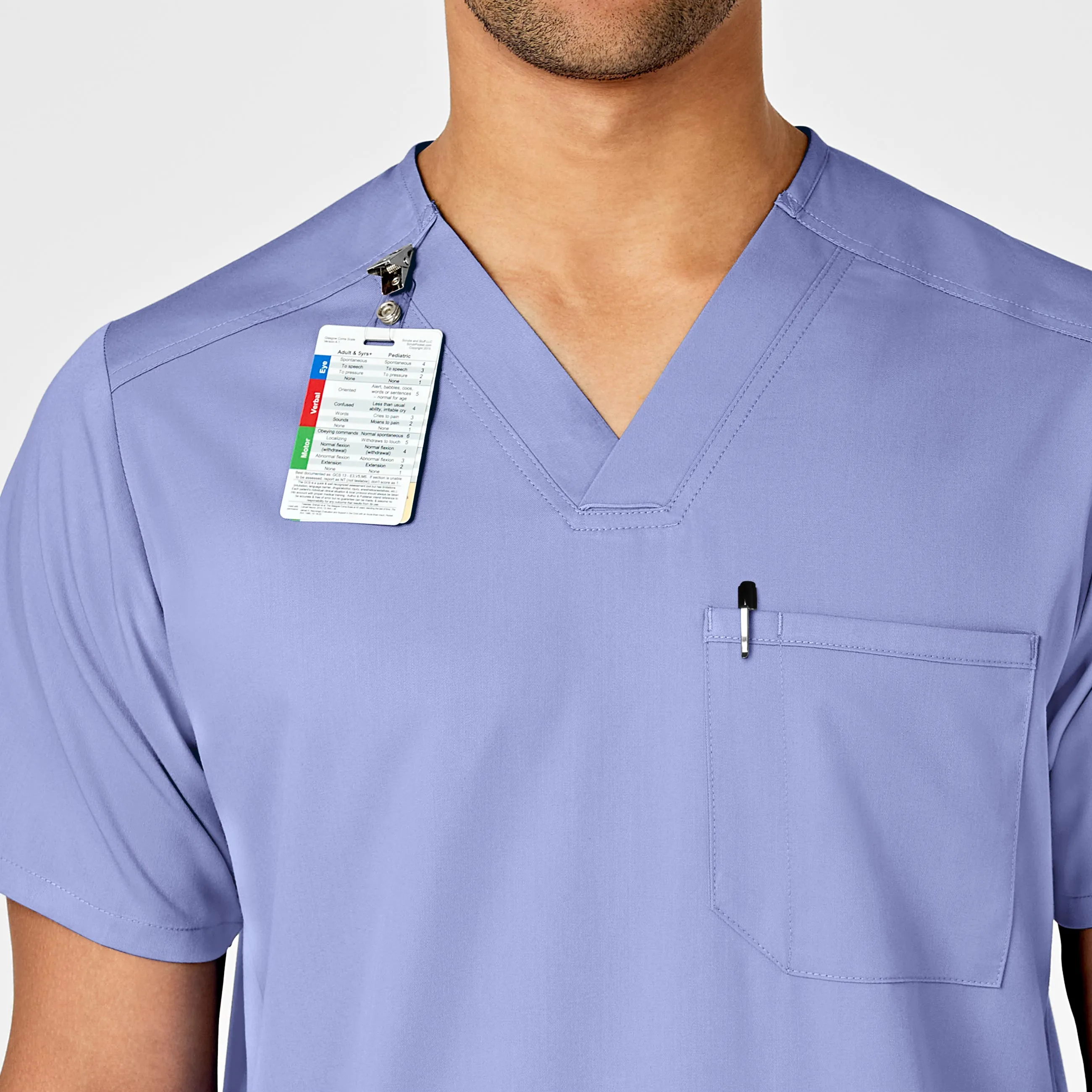PRO Men's Multi-Pocket V-Neck Scrub Top - Ceil Blue