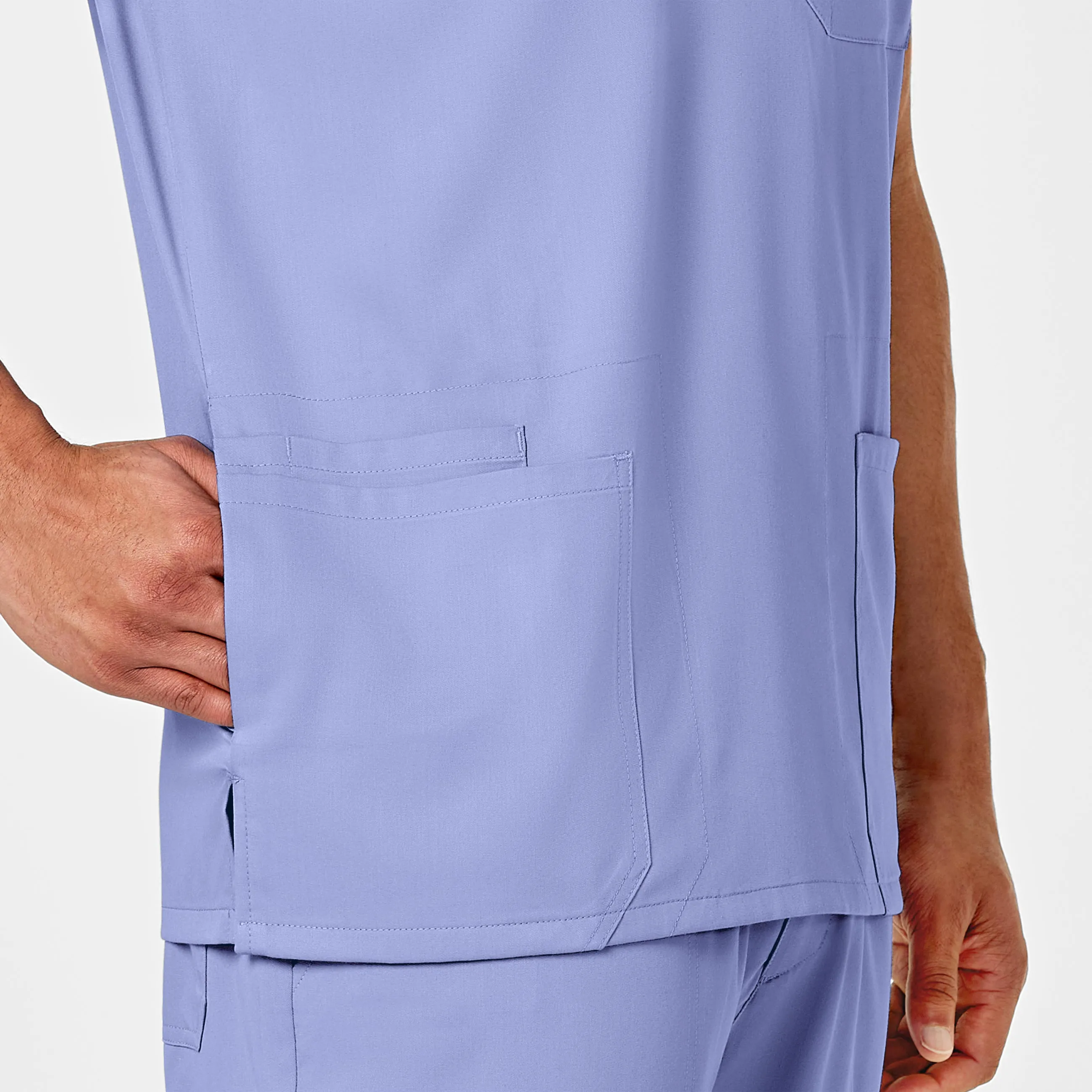 PRO Men's Multi-Pocket V-Neck Scrub Top - Ceil Blue