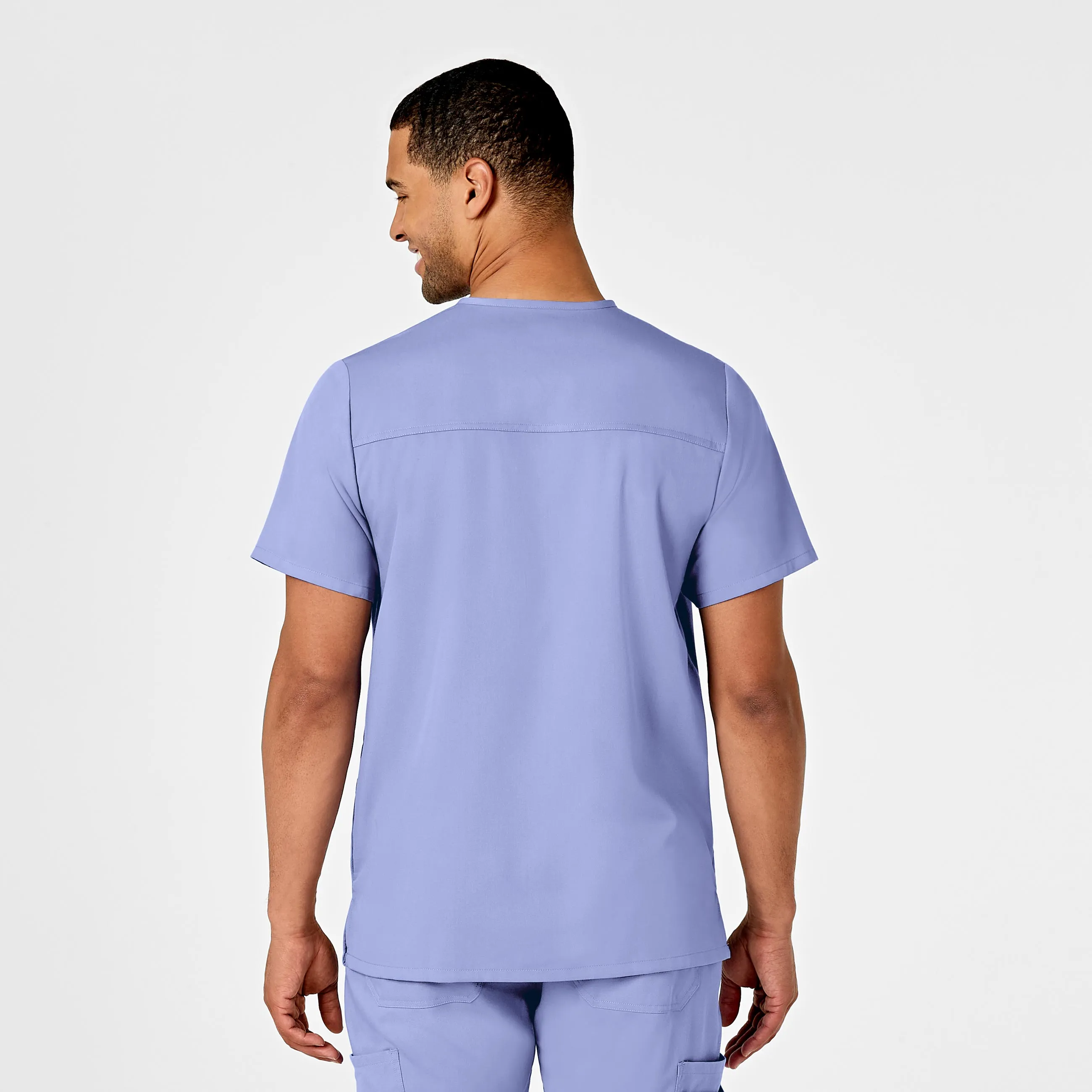 PRO Men's Multi-Pocket V-Neck Scrub Top - Ceil Blue