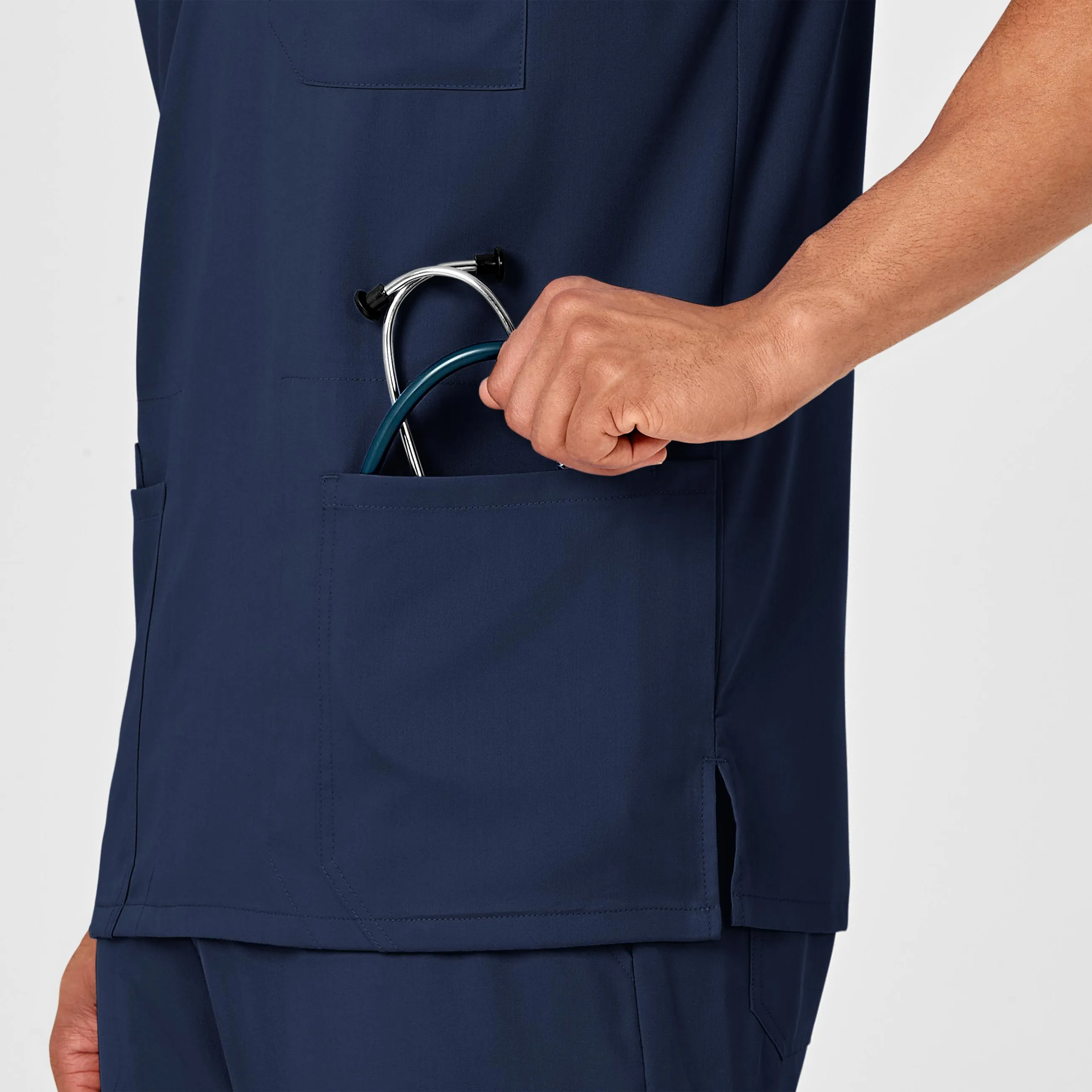 PRO Men's Multi-Pocket V-Neck Scrub Top - Navy