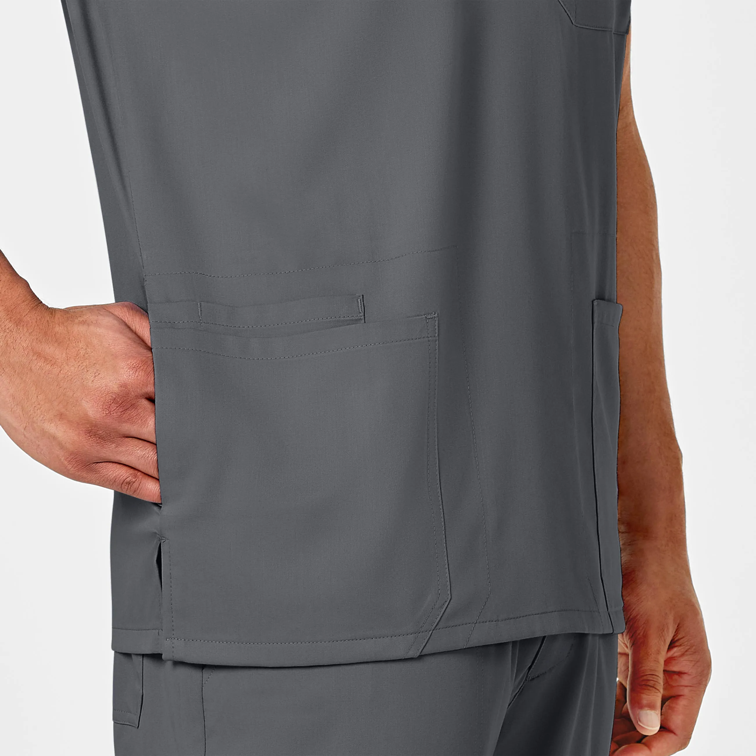PRO Men's Multi-Pocket V-Neck Scrub Top - Pewter